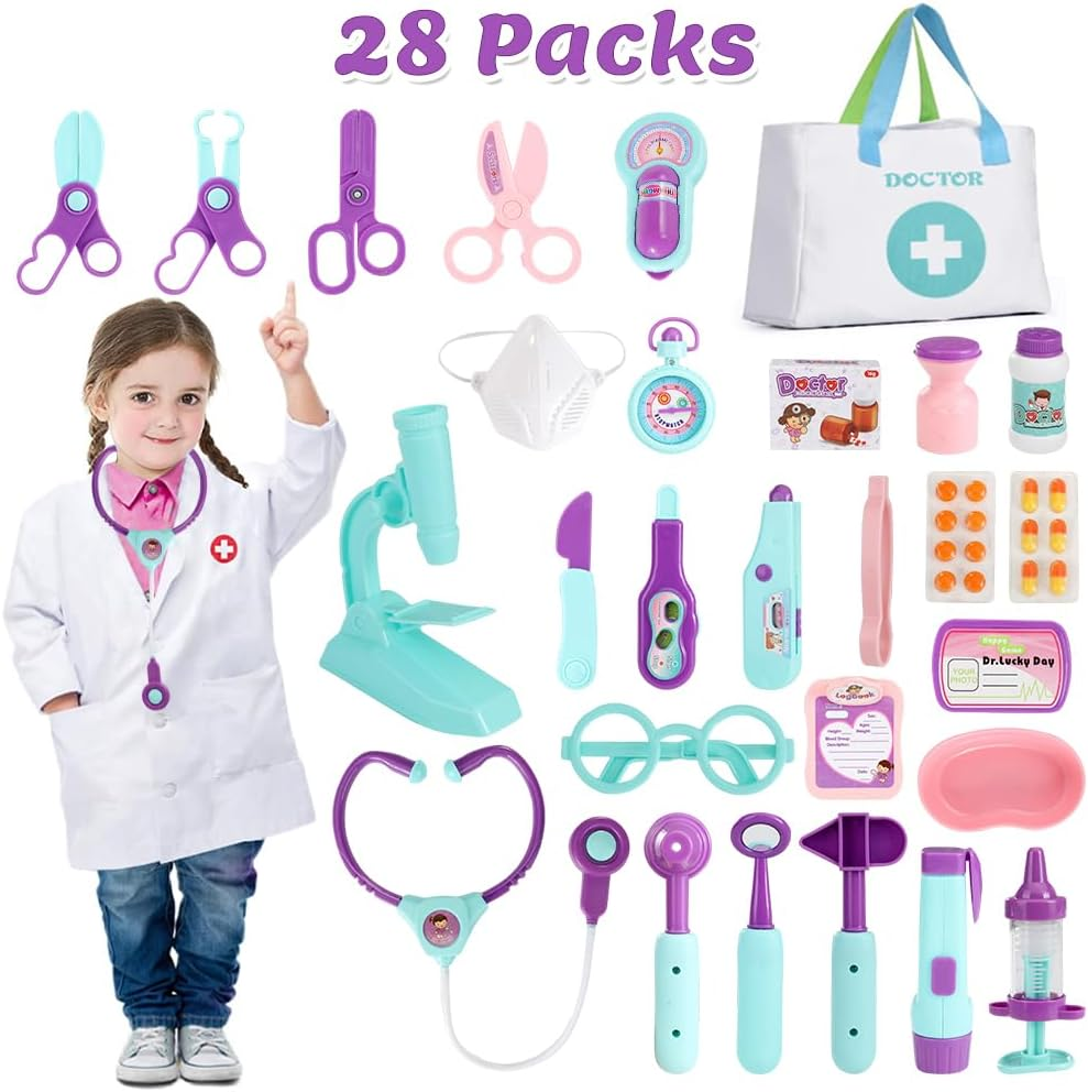 AUTOWT Doctor Kit for Toddlers, 28 Pieces Pretend Play Doctor Toy Set Educational Medical Kids Kit with Medical Storage Bag Electronic Stethoscope for Girls Boys Ages 3-5 Role Play image number 6