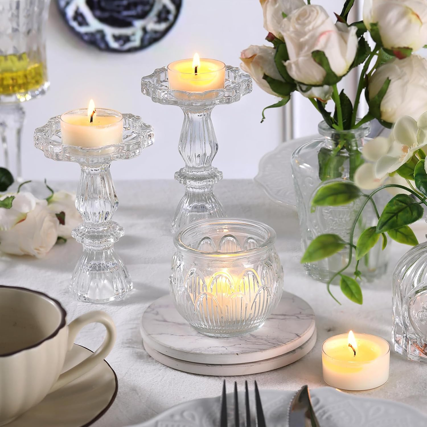 Simeitol 100 Pcs Soy Wax Tealight Candles (6 Hour Burn Time) White Unscented Votive Candles, Smokeless & Extended Burn Time Clear Cup Tea Lights for Weddings, Home, Emergencies