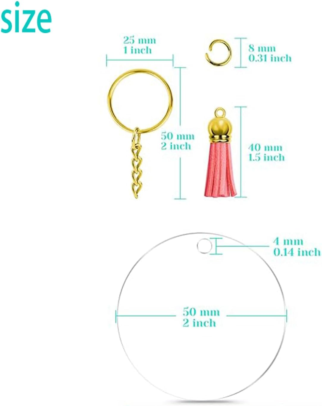 Roczential 120 Pack Blanks, Craft Tassels, Bulk Acrylic Keychain for Craft Set with Acrylic Blanks, Key Rings, Tassels and Jump Rings, DIY Keychain Supplies image number 4