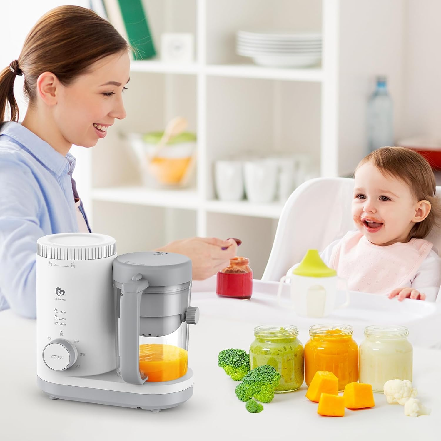 Baby Food Maker Bellababy Baby Food Processor, Puree Blender Steamer with Reversible Steam Basket, One Button Easy Operation & Large Opening for Easy Cleaning image number 4