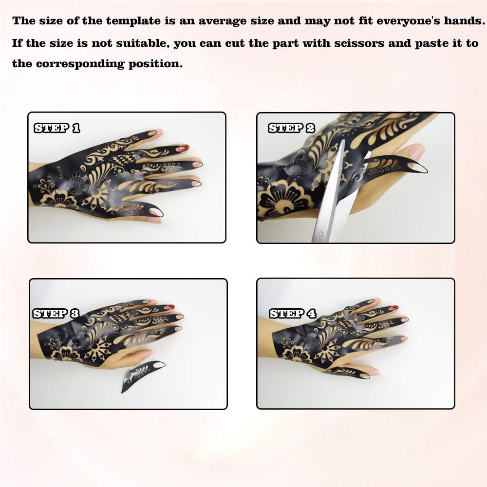 8 Pieces India Henna Tattoo Stencil Set for Women Girls Hand Finger Body Paint Temporary Tattoo Templates 20 X 10.5Cm image number 3