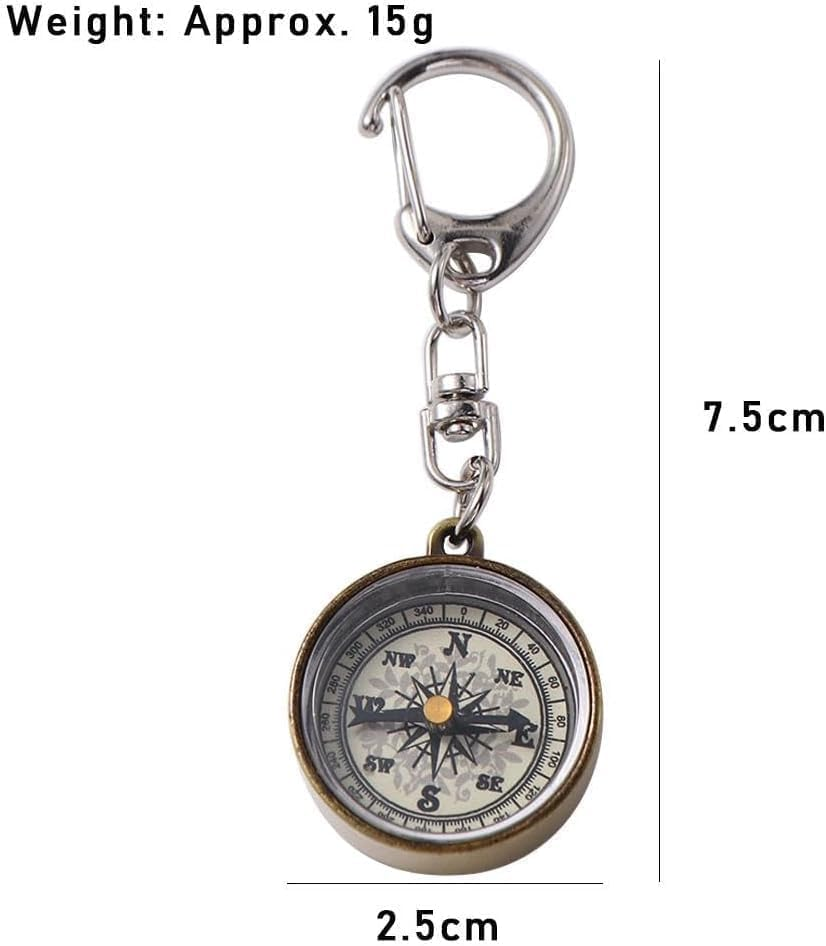 2Pcs Gold Vintage Zinc Alloy Metal Compass with Chain, Key Ring Camping Compass Keychain Navigation Tools Key Ring,Compasses Electronics and Gadgets Recreation Accessories image number 4