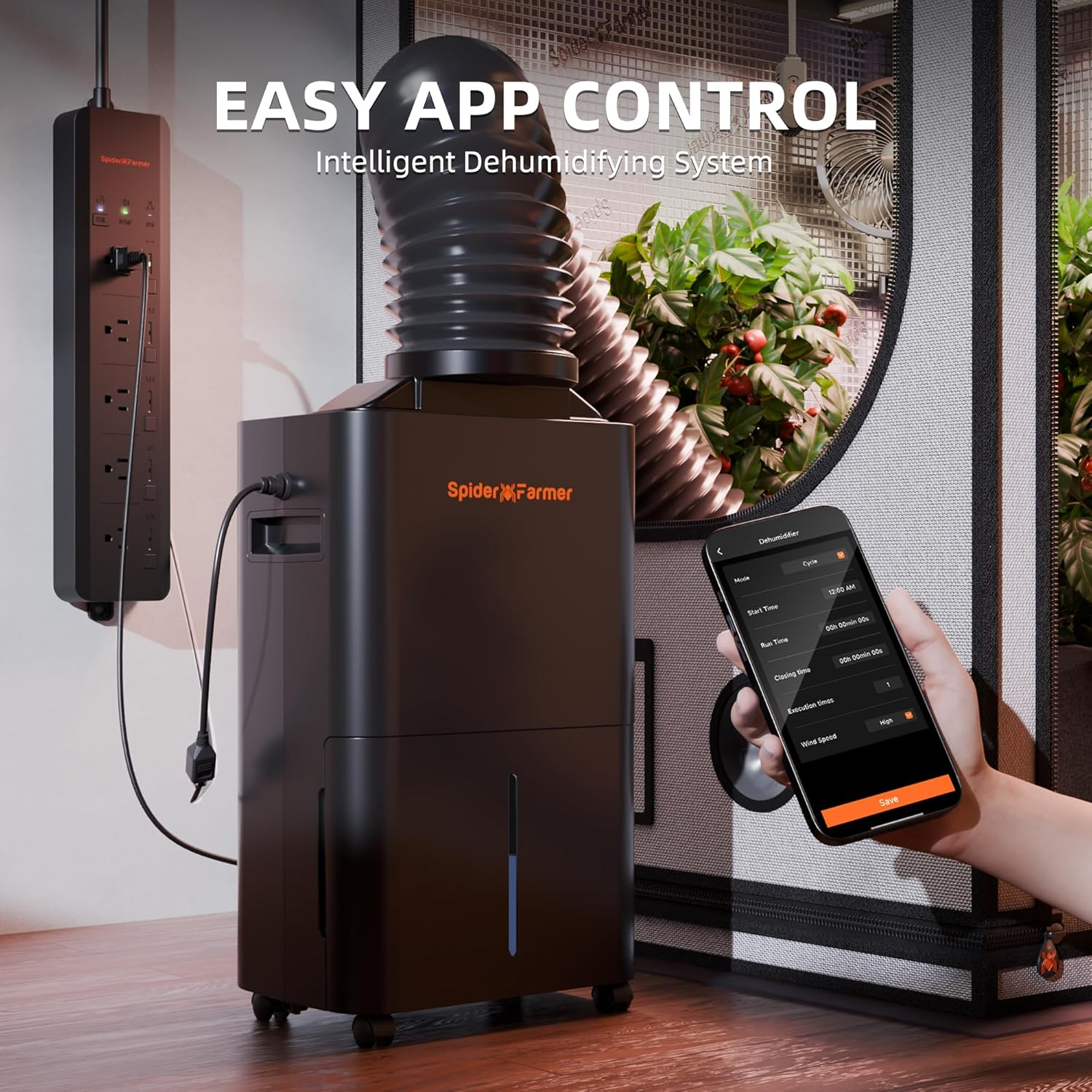 SPIDER FARMER Grow Tent Dehumidifier with Pump and Humidity Control, Ultra-Quiet Auto Dehumidifier Equipped with Smart Control, Led Digital Display, 24-Hour Timer for Grow Tent, Grow Space