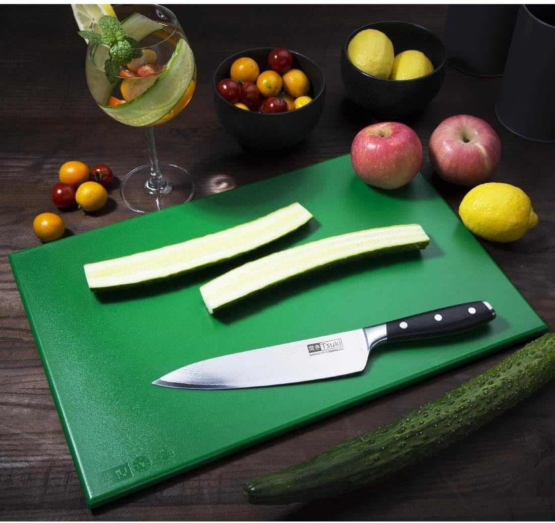 Hygiplas High Density Chopping Board, Green, 450 X 300 X 12 Mm Size - 17.7"L X 11.8"W, Blue image number 3