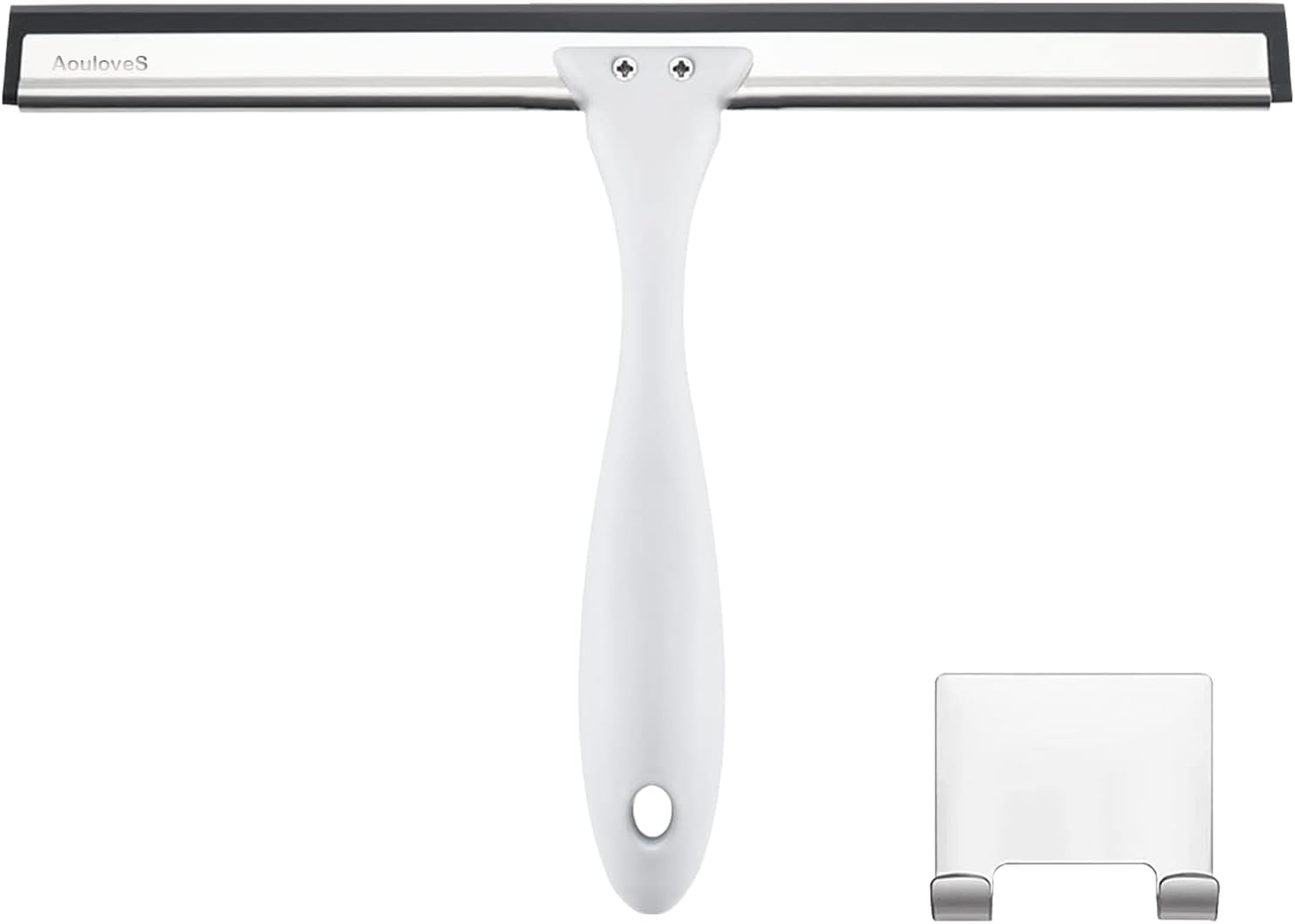 Aouloves Shower Squeegee for Bathroom Glass Doors,Rubber Window Cleaner Squeegee,All-Purpose with Hook Doors, Windows, Mirrors,Tiles and Car Glass, 10 Inches (10-Inch, Black) 10In