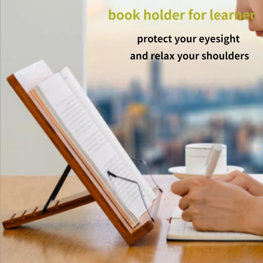 Frafuo Foldable Recipe Book Stand for Reading in Bed (28 * 20Cm)-Cook Book Holders for Kitchen Counter with 2 Adjustable Metal Page Holders-Cookbook Stand for Desk with 8 Adjustable Height image number 3