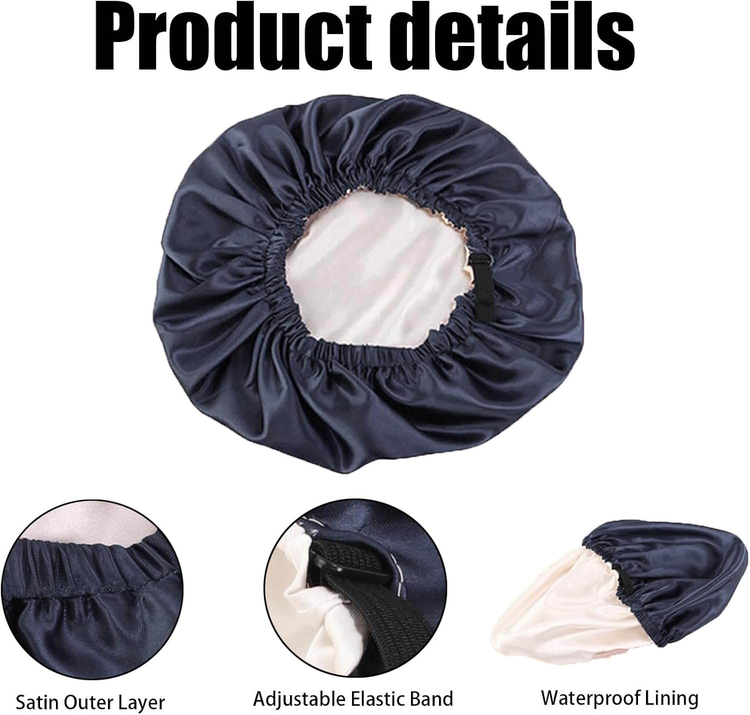 2 Large Shower Caps, Double-Sided Shower Cap, Large Waterproof Shower Cap with Elastic Band, Reusable, Washable, Pink and Black image number 5