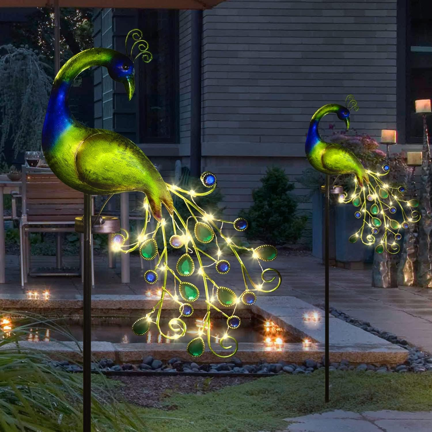 Solar Garden Lights Metal Peacock Garden Decor Waterproof Peacock Solar Stake Lights for Outdoor Patio Yard Decorations - Peacock image number 3