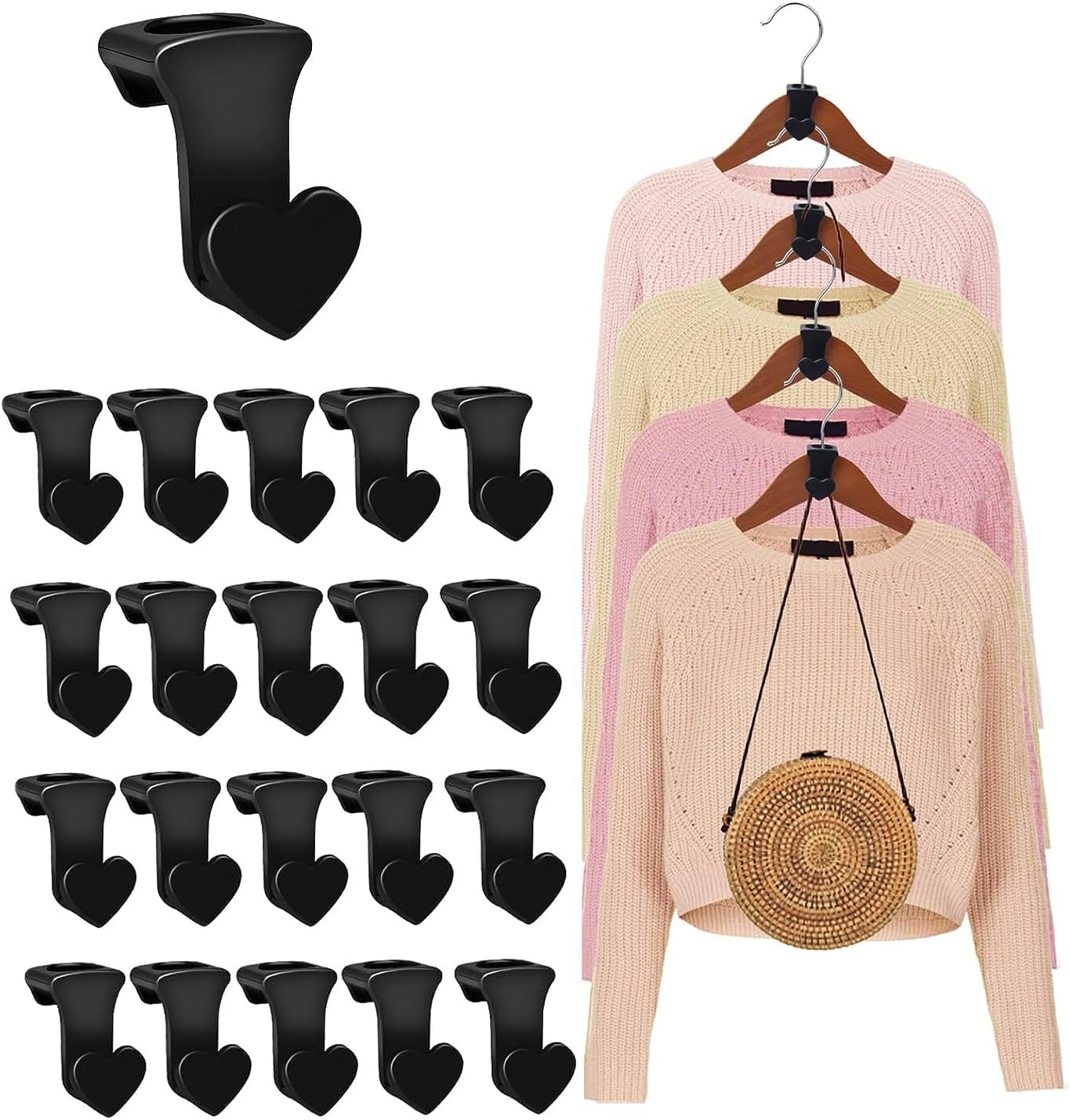 20 Pcs Space Saving Heart Hanger Connector Hooks Space Hanger Hook for Heavy Duty Clothes Hanger Connector, Cascading Hanger Closet Organizer Fits All Hangers image number 5