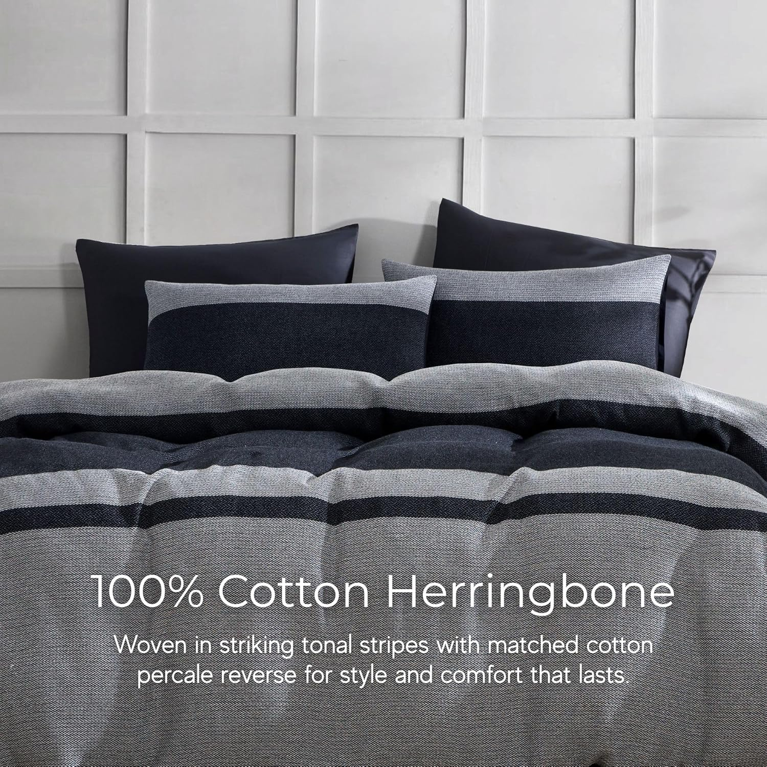 Dreamaker Herringbone 100% Cotton Quilt Cover Set Super King Bed - Luxurious Unique Texture Twill Weave Pattern & Breathable Soft Cotton Easy Care Machine Wash Doona Duvet Cover Set - Charcoal - Grey image number 2