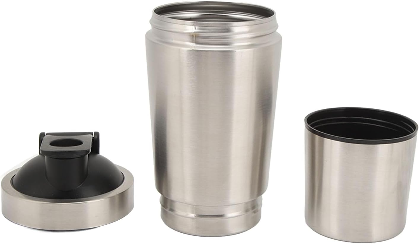 Protein Shaker, Stainless Steel Easy Clean 2 Pieces Easy Shaker Bottle Portable with Wire Whisk for Fitness (600Ml) image number 4