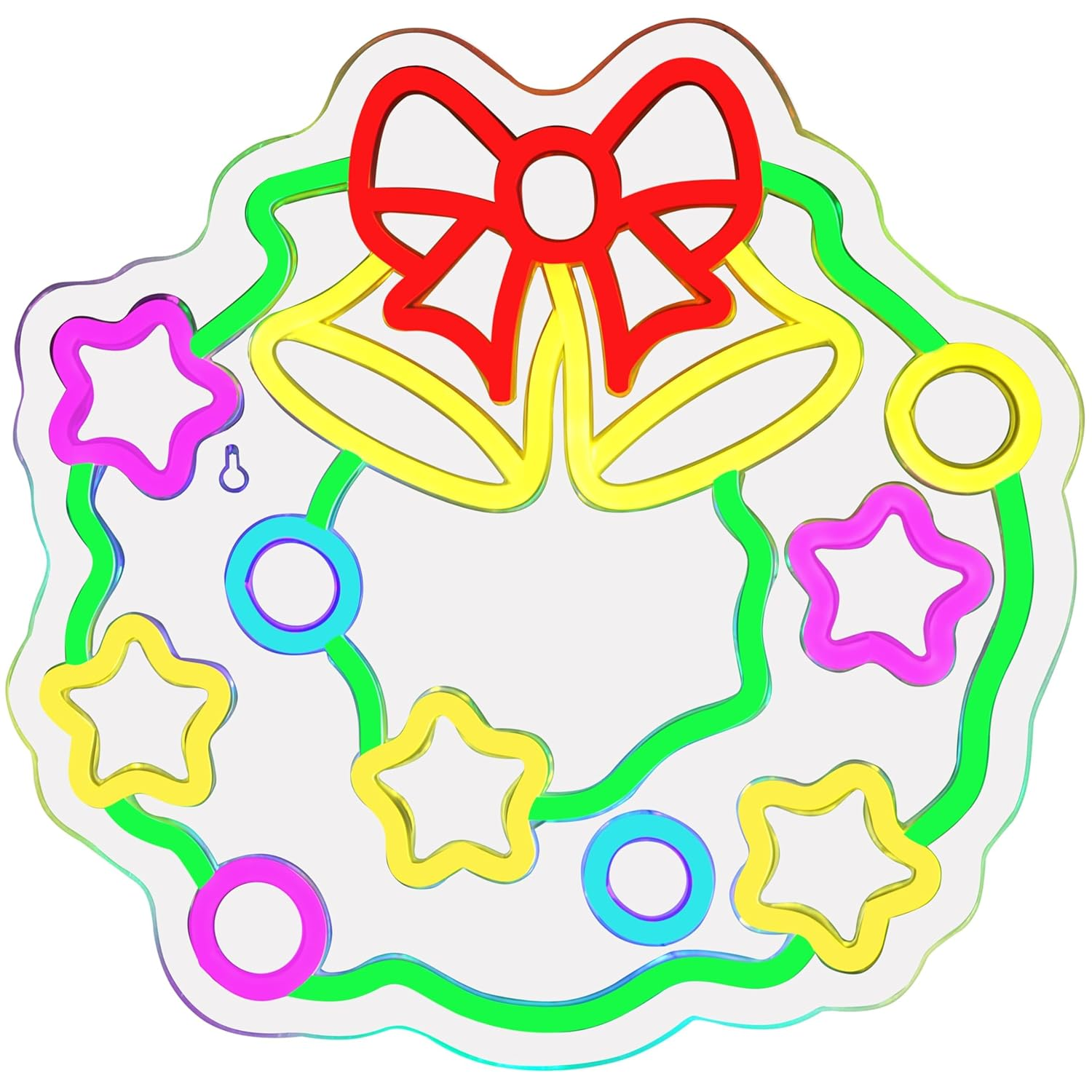 TRIXES Neon Wreath LED Light up Sign - Large 32Cm Retro Wall Decoration - Festive Hanging Decor USB Powered image number 1