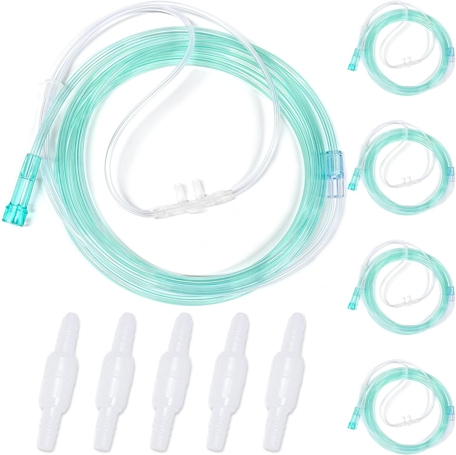 10 PCS Oxygen Nasal Cannula, Includes 5PCS 6.5Ft Nasal Tubing for Adult & 5PCS Tubing Swivel Connector, Soft-Touch & Kink-Resistant, Great-Value Supplies by Airsmart. image number 2