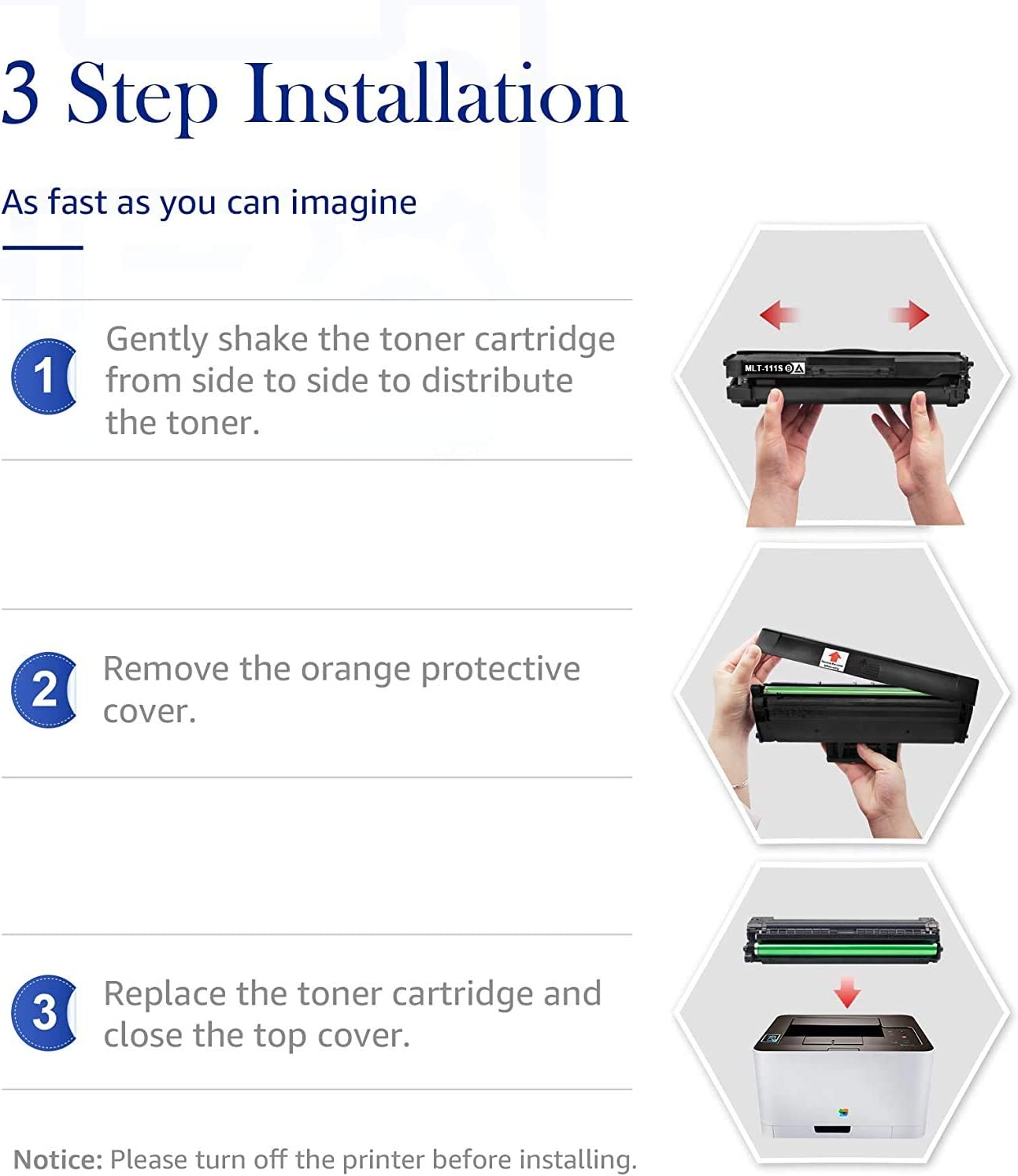 3 Pack Compatible MLT-D111S Toner Cartridge Compatible with Samsung SL-M2020 SL-M2020W SL-M2070 SL-M2070FW(3 Pack) image number 5