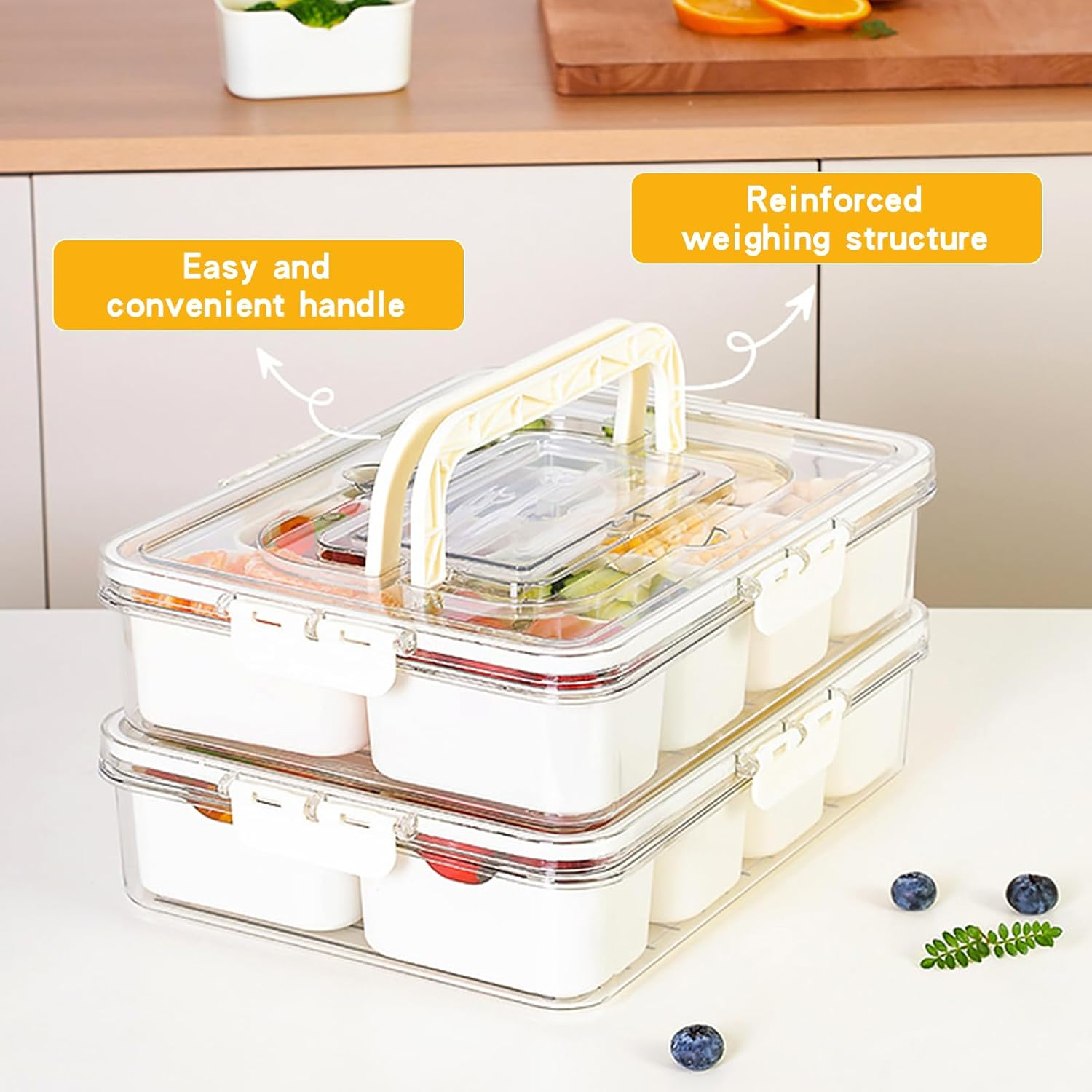 Square Snack Plate with Compartments, Dishes Food Storage Container with 8 Single Compartments, Snack Box Organiser for Sweets, Candy, Veggie, Biscuit, Nuts, Fruit
