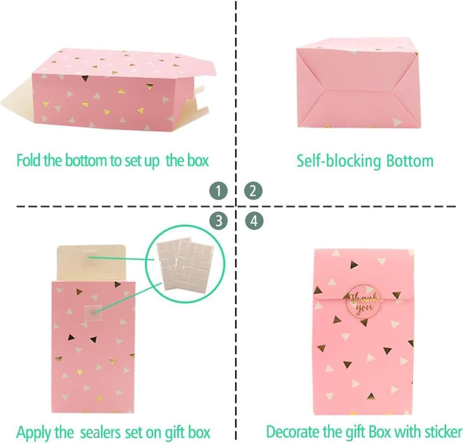 Paper Goodie Bags Pack of 24 - Party Favor Bags, Pink Treat Bags with Gold Foil for Parties, Baby Shower, Wedding and Bridal Showers, Stickers and Sealer Included