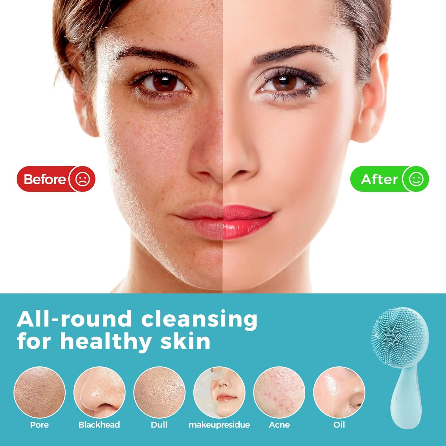 2 in 1 Facial Cleansing Brush, Rotating Magnetic Beads & Massage Cleaning Electric Face Scrubber, Waterproof and Rechargeable Exfoliating Face Scrubber Brush - Green image number 5