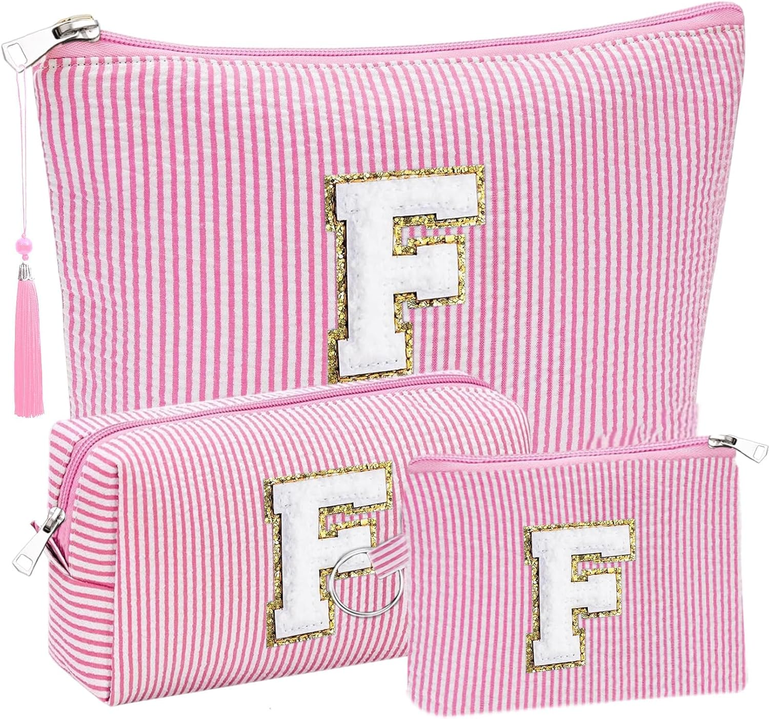 Adoryoung Gifts Personalized Initial Cosmetic Makeup Bag Make up Bag Travel Toiletry Bag for Her Mom Girlfriend Wife Teacher Birthday Gifts for Women Skincare for Girls, Pink, F