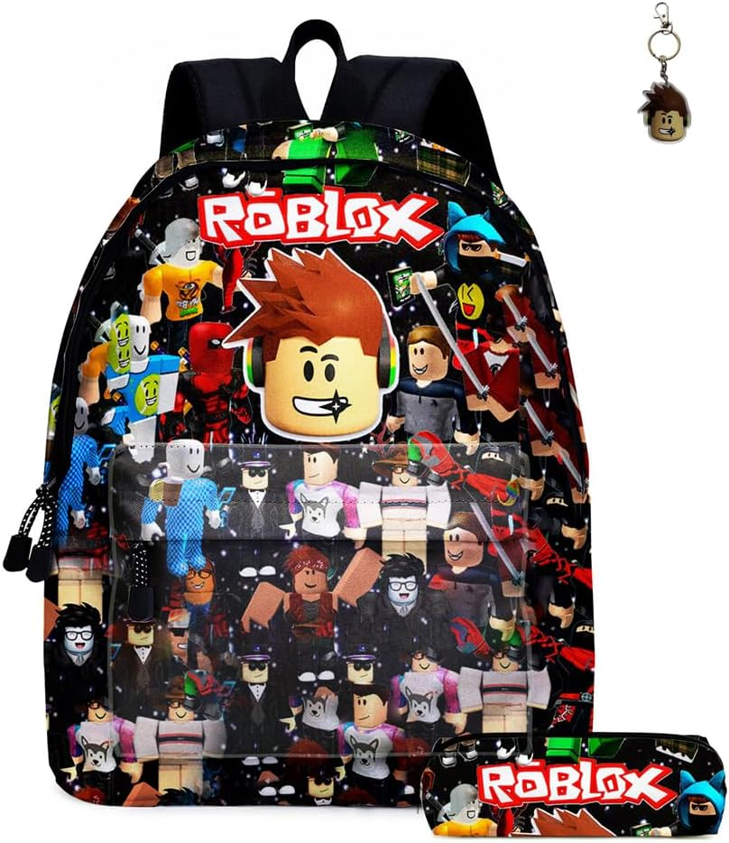 GDFENDU 2Pcs Anime Game Backpack with Keychain,16In Cute 3D Printed High Capacity Schoolbag Boy and Girl Schoolbag.