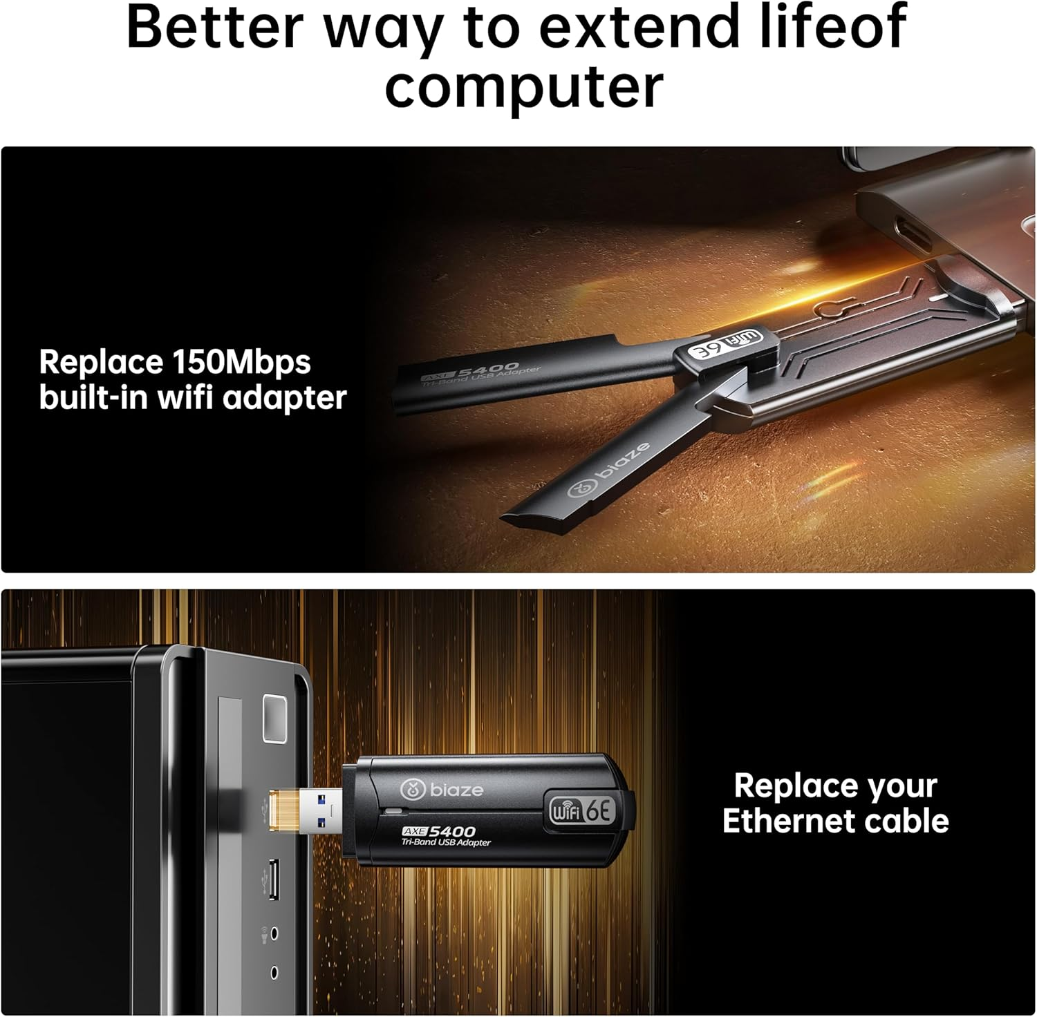 Wireless Wifi 6E Adapter 5400Mbps USB 3.0 - Dual Band Gaming Wifi Adapter for PC & Laptop, Plug and Play Wifi 6E Network Card with External Antenna image number 4