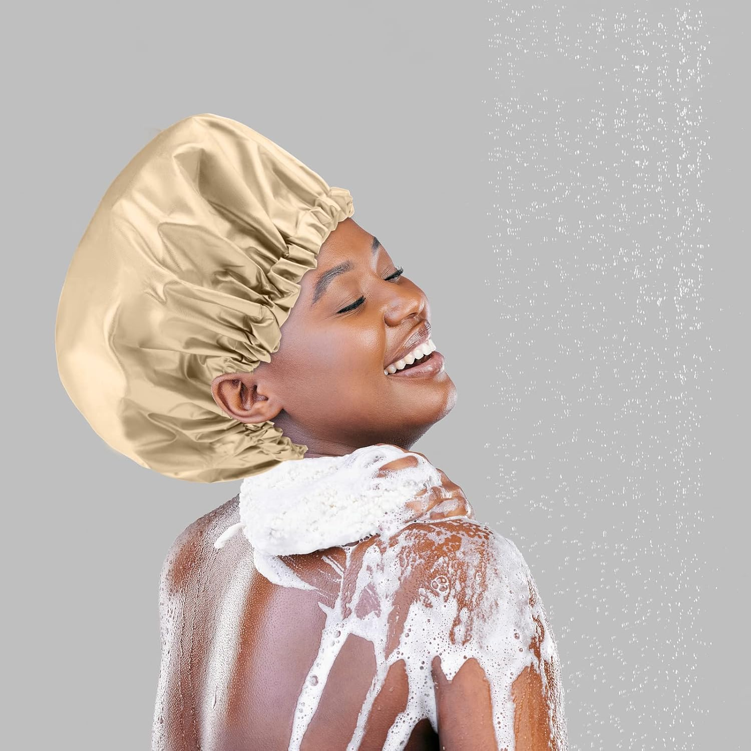 Shower Cap, Large Adjustable & Reusable, Double-Layer for Dreadlocks, Waterproof Bath Cap for Women, Girls, Braids, SPA, Long Hair (Khaki) - Khaki image number 4