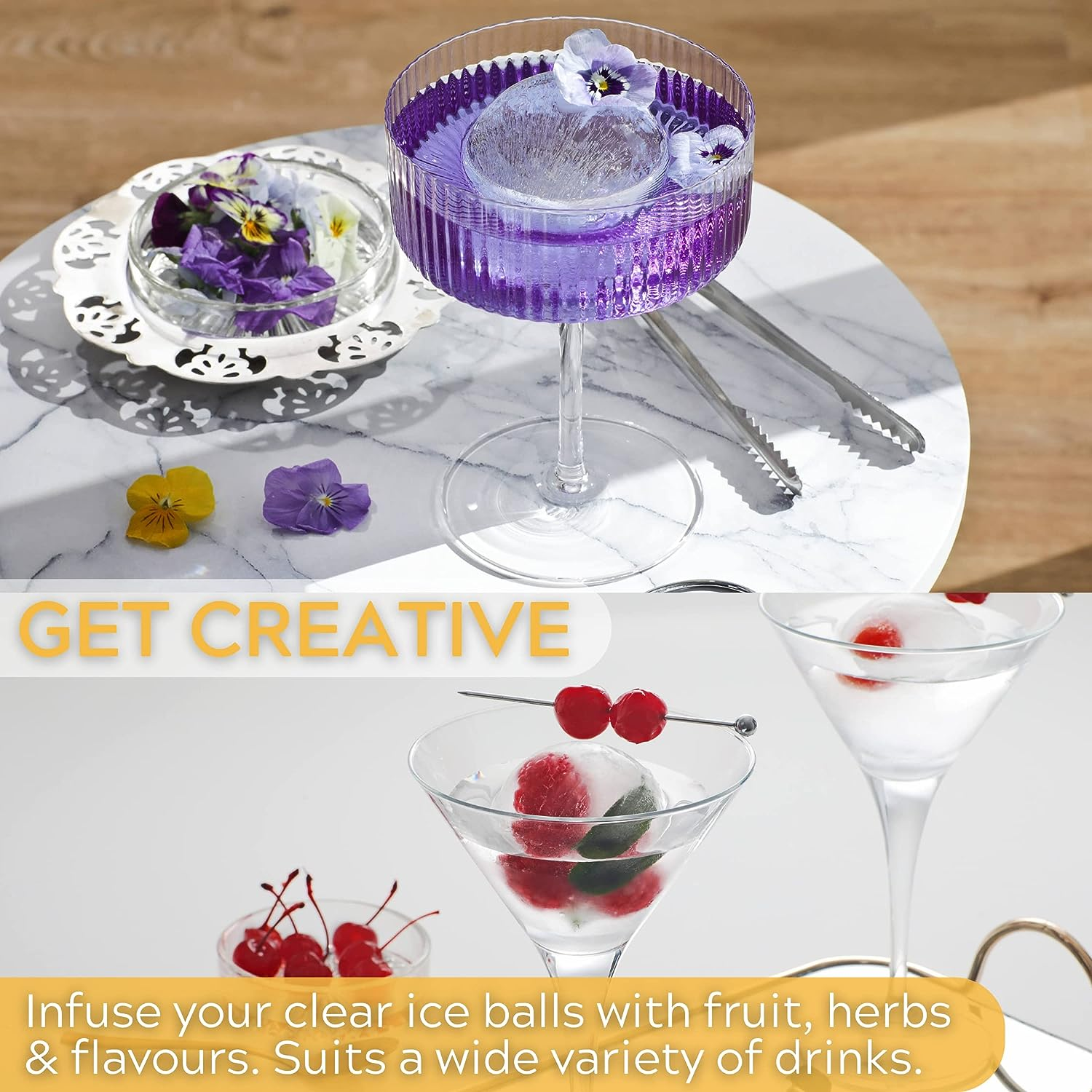 Sunset Clear Ice Ball Maker - Crystal Clear Whiskey Ice Ball Mold Large 5 Cm | Slow Melting Whiskey Ice Mold with Storage Bag | Clear Ice Ball Maker Mold | Whisky Sphere Ice Cube Mold | Ice Molder image number 3