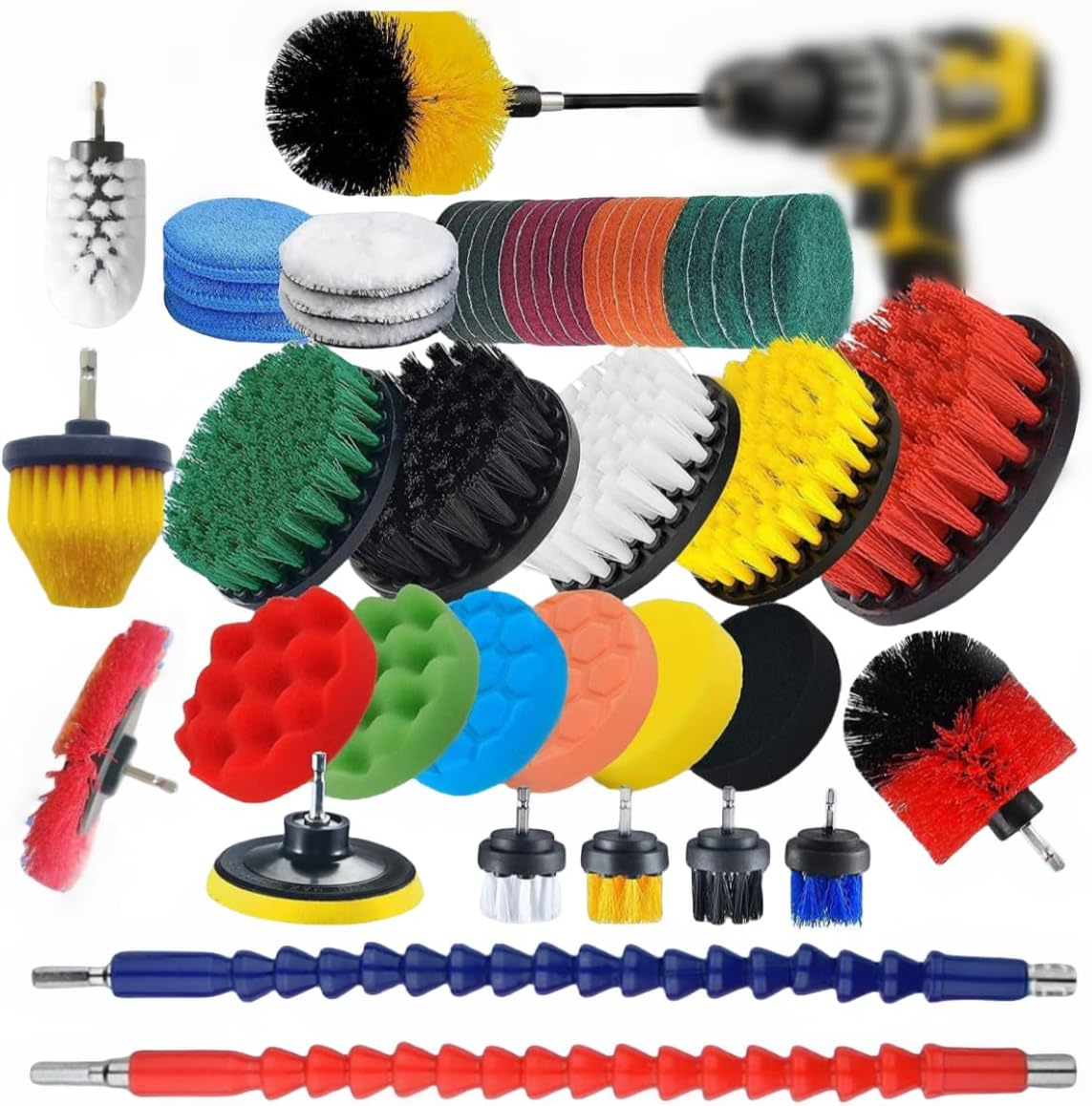 50 Piece Drill Brush Attachment Set Scrub Pads Scouring Pads Power Scrubber Brush with Extend Long Attachment All Purpose Clean for Grout, Tiles, Sinks, Bathtub, Bathroom, Kitchen image number 1