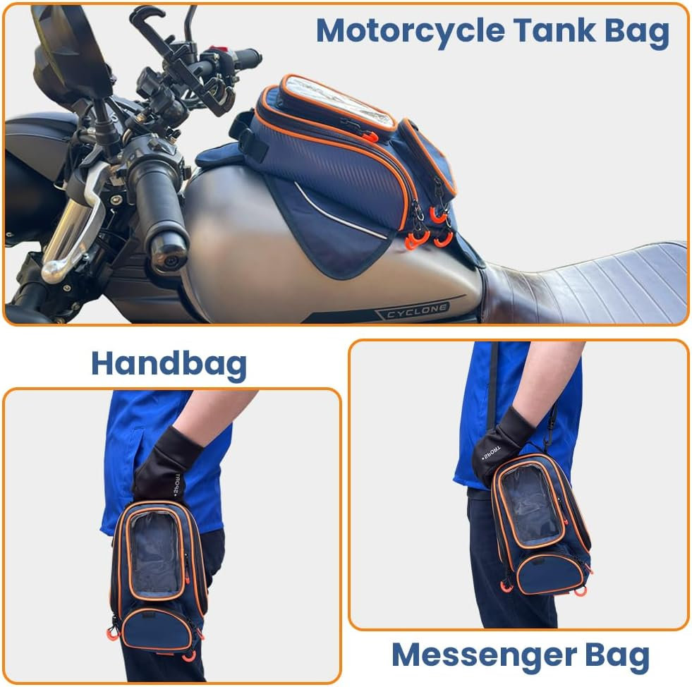 Reygeak Motorcycle Tank Bag，Waterproof, with Super Magnetic Thickened Magnet Blue Orange 1680D PVC Petrol Tank Bag, Large Window Cell Phone Bag, Suitable for Suzuki Kawasaki Honda Harley Yamaha. image number 3