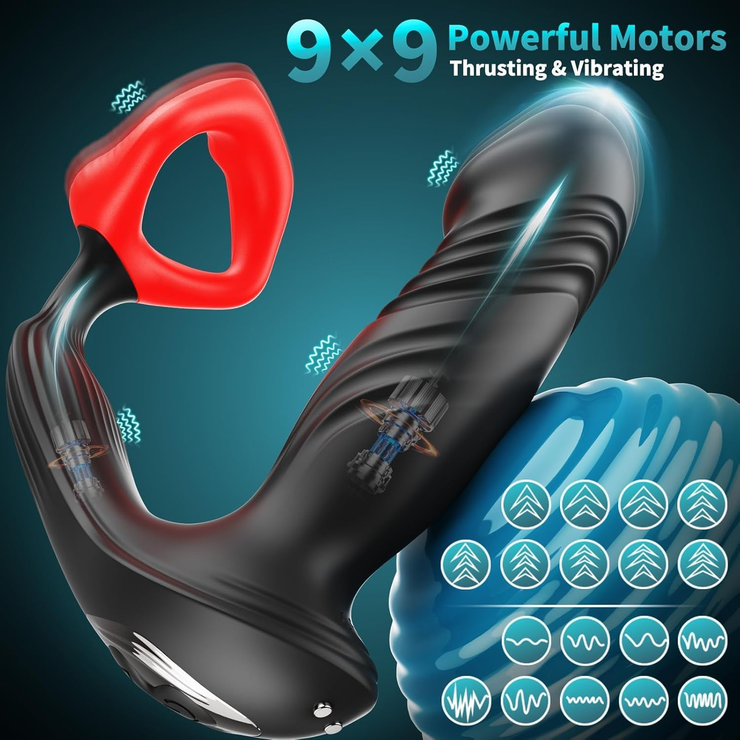 4 in 1 Prostate Sex Toys Male Massager, Vibrator with Penile Ring, APP Controlled Male Expander, Anal Plug Dildo Vibrator with 9 X 9 Thrust Modes Vibrating Portabl for Couple Sex Toys image number 3
