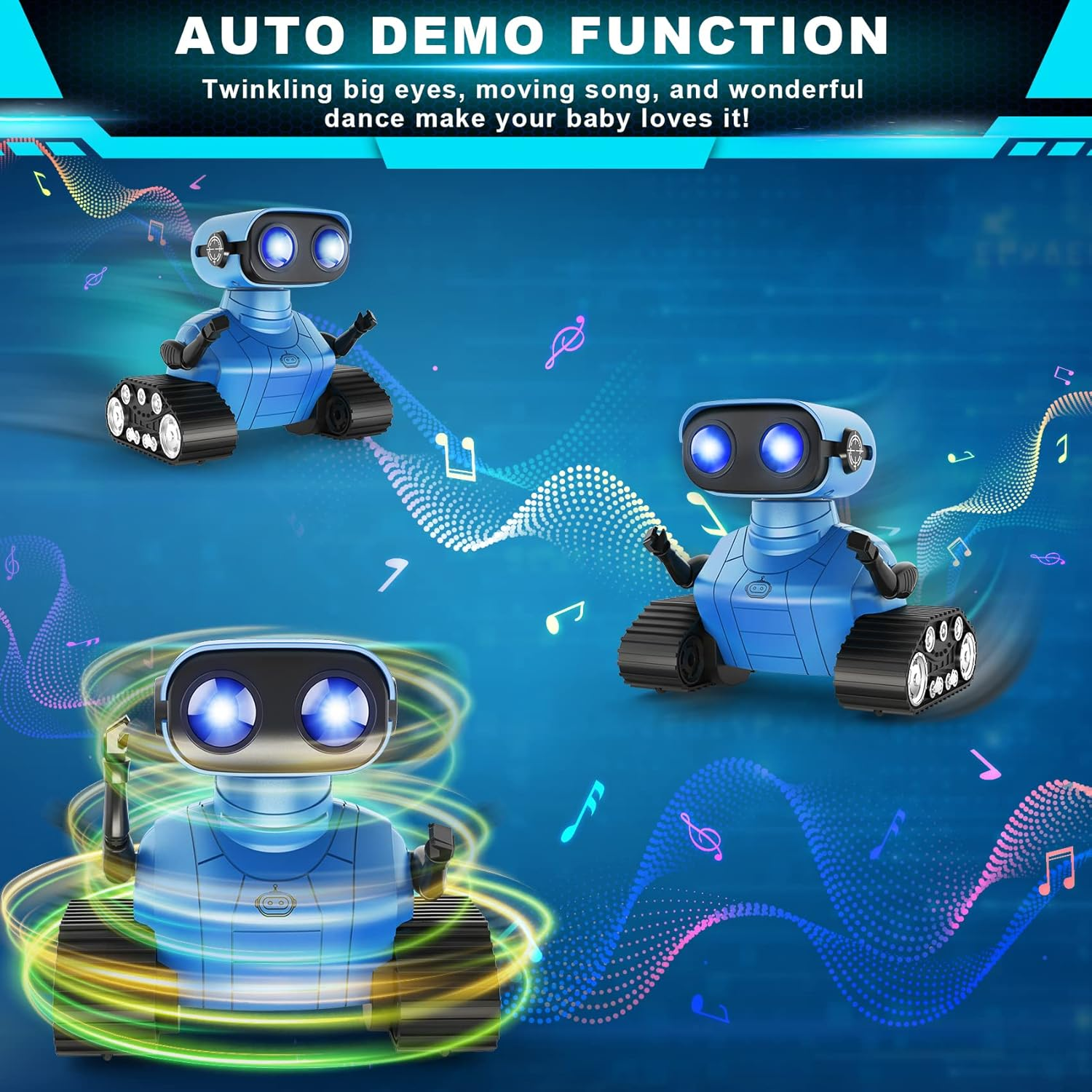 Robot Toys for Boys Girls, Rechargeable Remote Control Emo Robots with Auto-Demonstration, Flexible Head & Arms, Dance Moves, Music, Shining LED Eyes for 3+ Years Old Kids image number 4