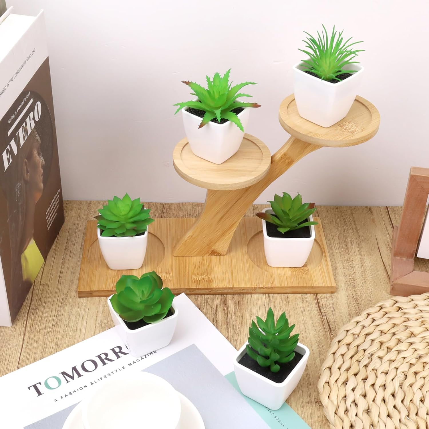 Gresorth 6 Pcs Artificial Succulents Plant Potted Decoration Fake Green Aloe Lotus Model Realistic Mini Bonsai Ornament Home Bathroom Bedroom Windowsills - A-6 Set image number 6