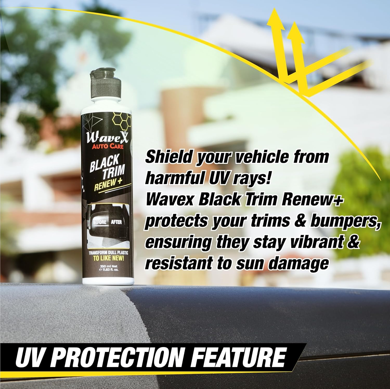 Wavex Black Trim Renew plus with Applicator Pad | 350Ml Plastic & Rubber Restorer | Revives Faded Exterior Trim & Bumper | Long Lasting UV Protection image number 1
