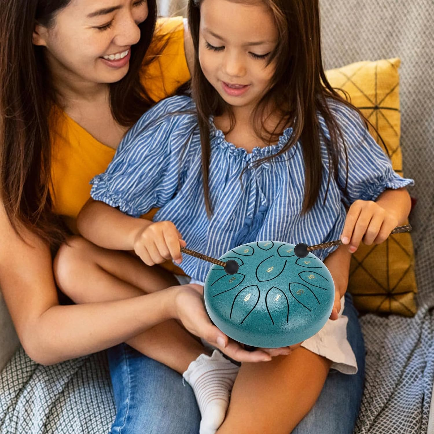 Jiawu Rain Drum, 6 Inch Steel Tongue Drum Rain Chime, Waterproof Sound Instruments for outside with Bag, Sticks, Musical Education Entertainment Meditation Yoga Zen Gifts (Green)