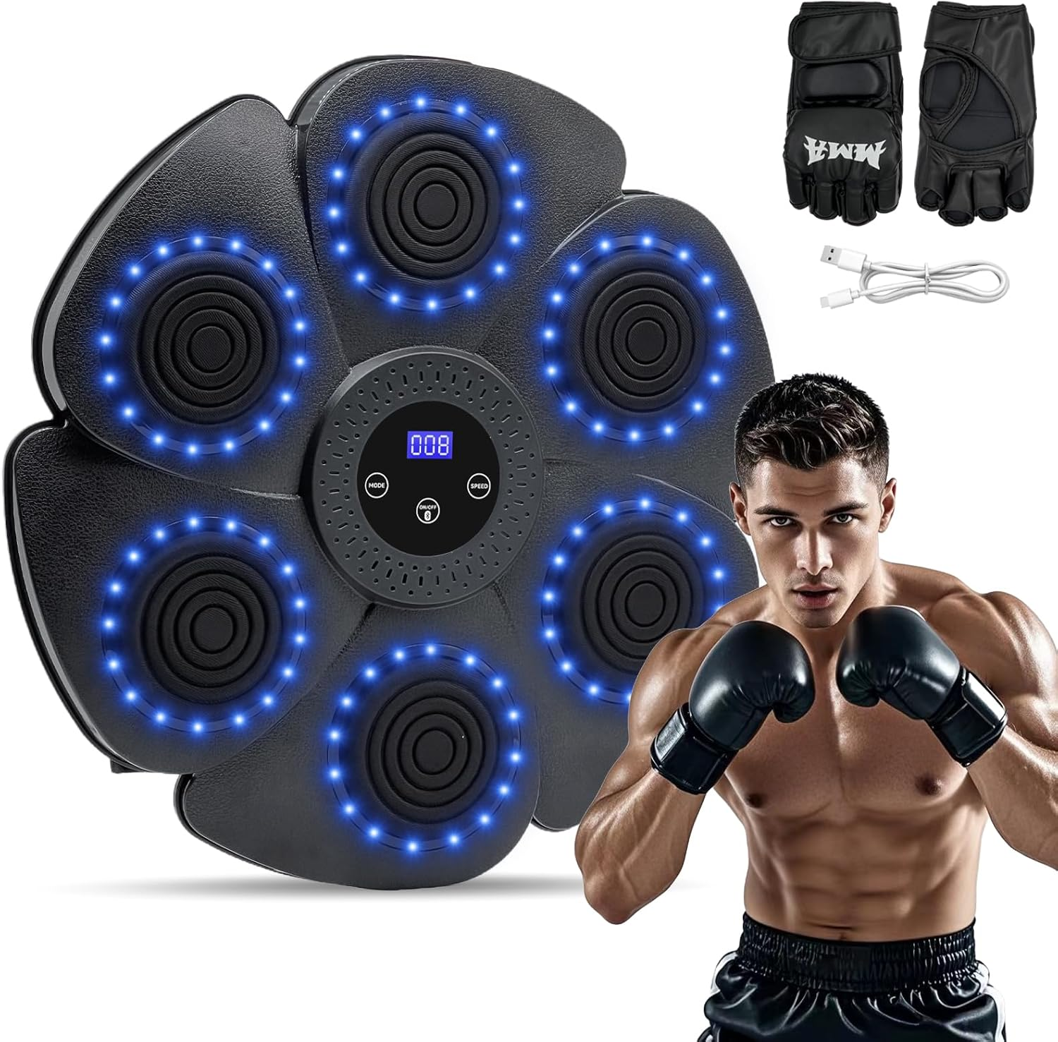 Smart Bluetooth Music Boxing Machine with LED Screen, Wall Mounted, Boxing Gloves Included for Adults and Kids Home or Gym Use image number 5