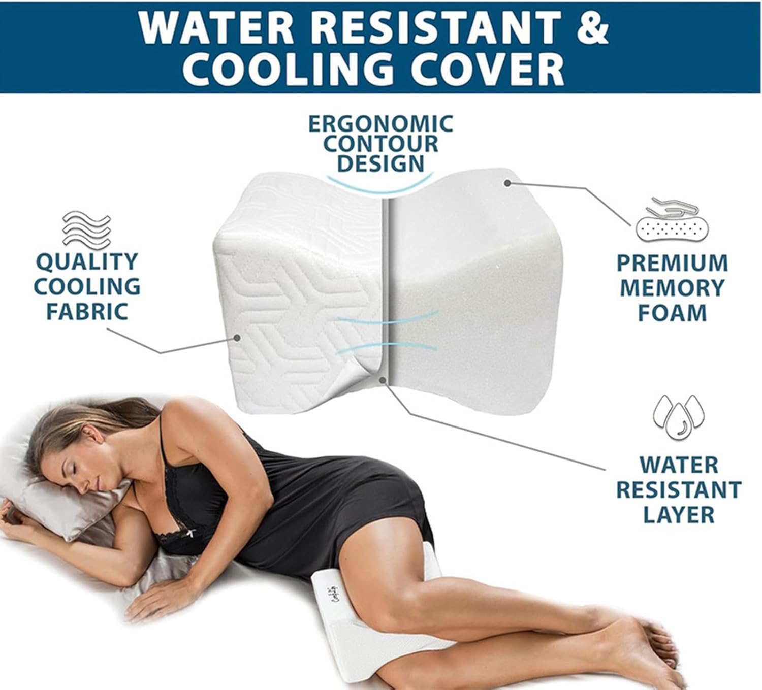 Memory Foam Knee Pillow for Side Sleepers &ndash; Hip & Back Pain Relief Pillow with Adjustable Strap &ndash; Comfortable Sciatica & Leg Pain Relief for Side Sleeping image number 3