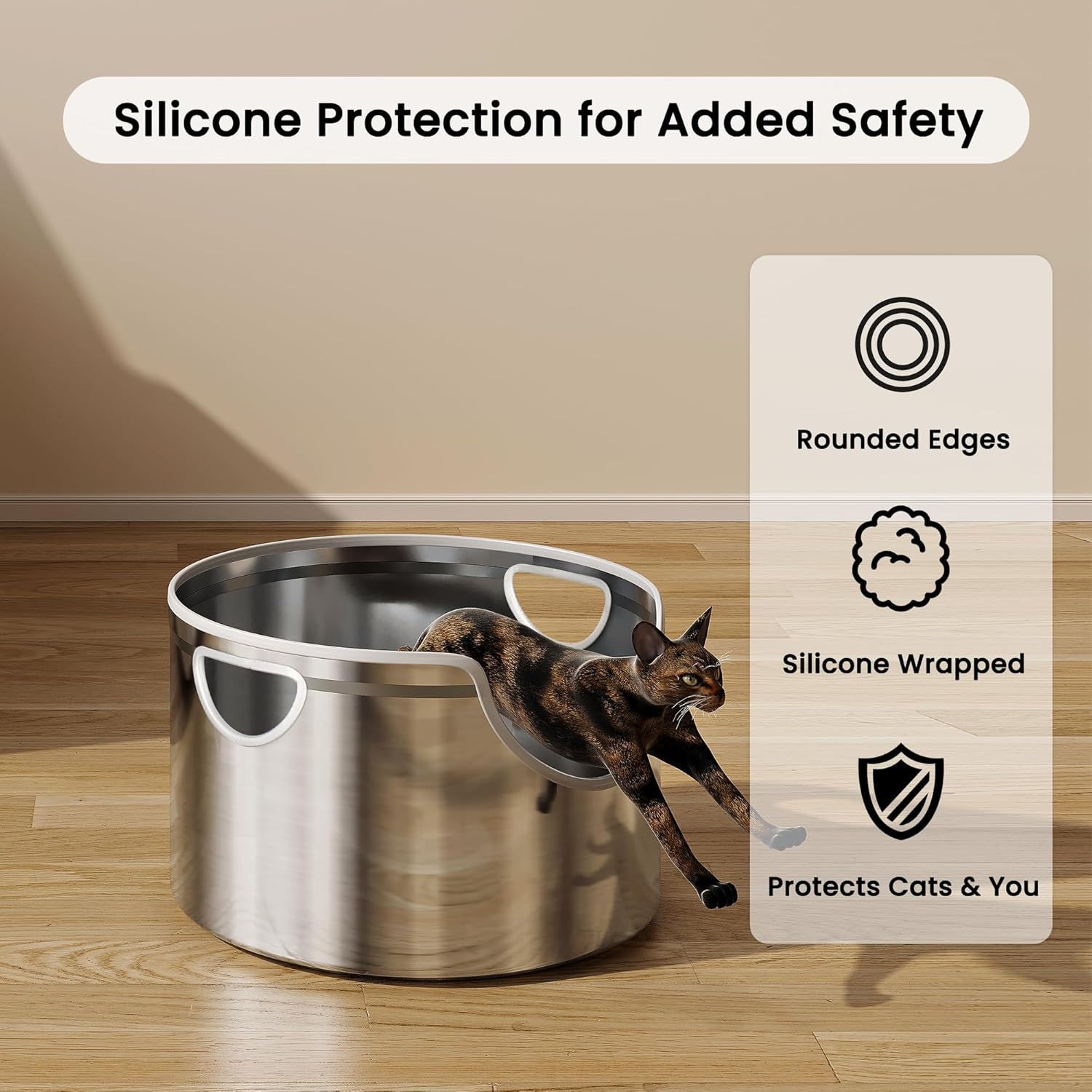 Stainless Steel Litter Box Metal with Integrated round for XL/XXL Big and Multi Cats, 31 Cm High Wall High Side, Odor Control, Easy to Clean, Durable, Includes Stainless Steel Scoop image number 5