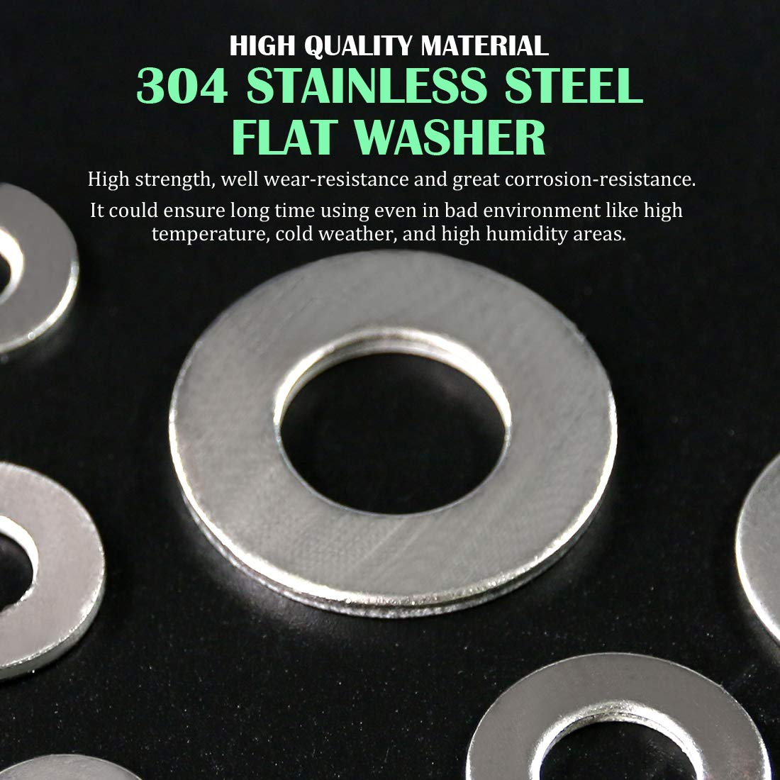 Keadic 320Pcs Flat Washers Set Stainless Steel, 8 Sizes - 1/2 3/8 5/16 1/4 12# 10# 8# 6# Hardware Gasket Assortment Kit (Kit3)