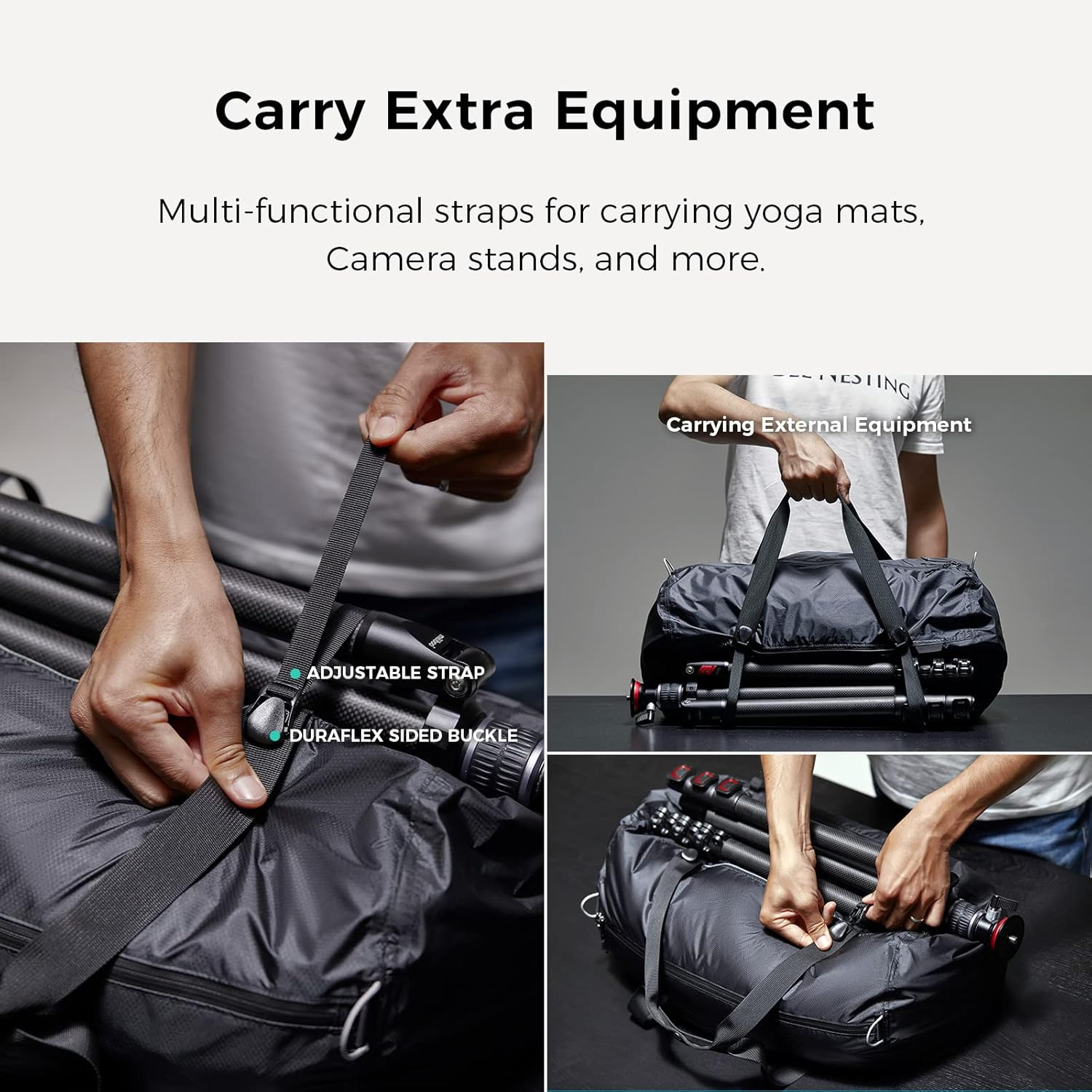 Bee Nesting Ultralight Travel Duffle Bag Foldable Travel Bag YKK Zipper 30D Cordura Waterproof Nylon Fabric Weekender Bag Overnight Bag for Travel, Gym, Sports (Black, 30L) image number 5