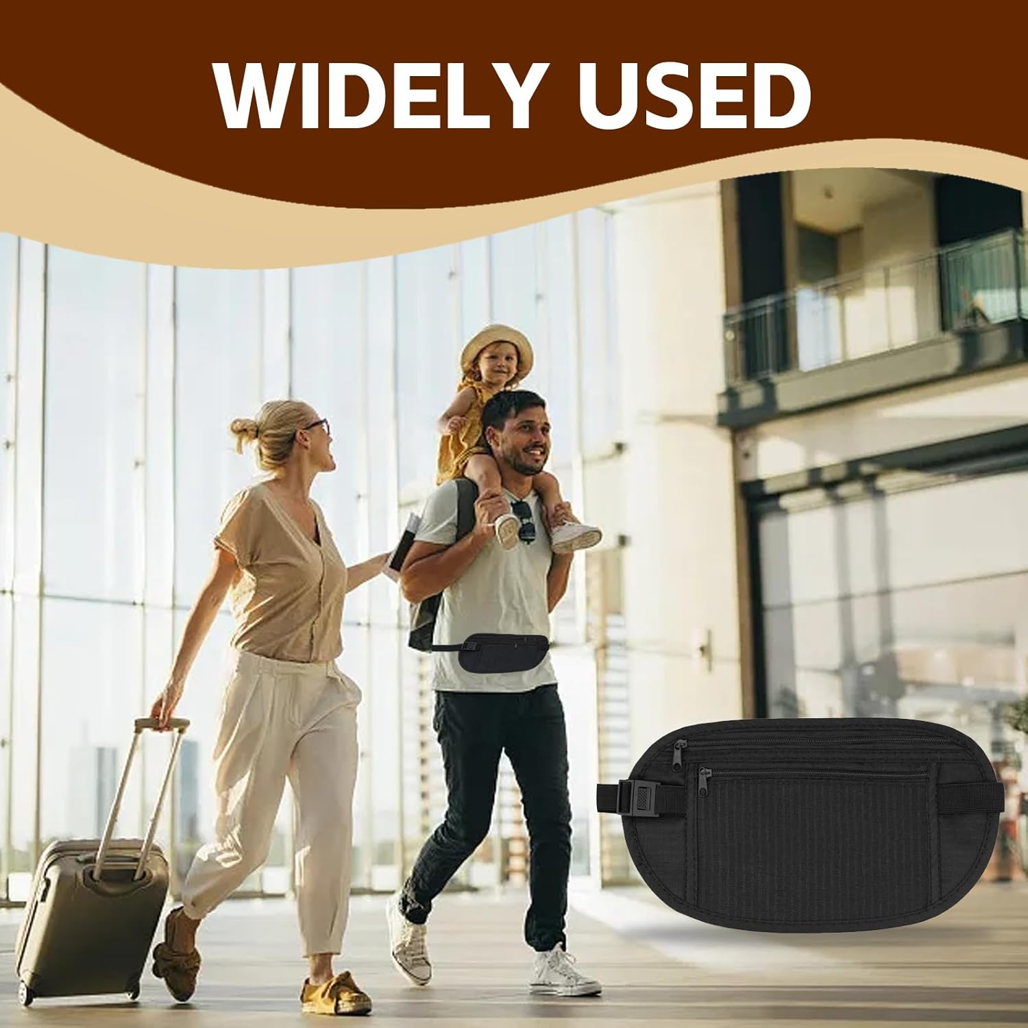 2PCS Money Belt, Ultralight RFID Blocking Money Belt Secure Hidden Travel Neck Wallet Undercover Fanny Pack Waist Money Pouch with Adjustable Elastic Strap for Men Women Travel Running Hiking Cycling, image number 6