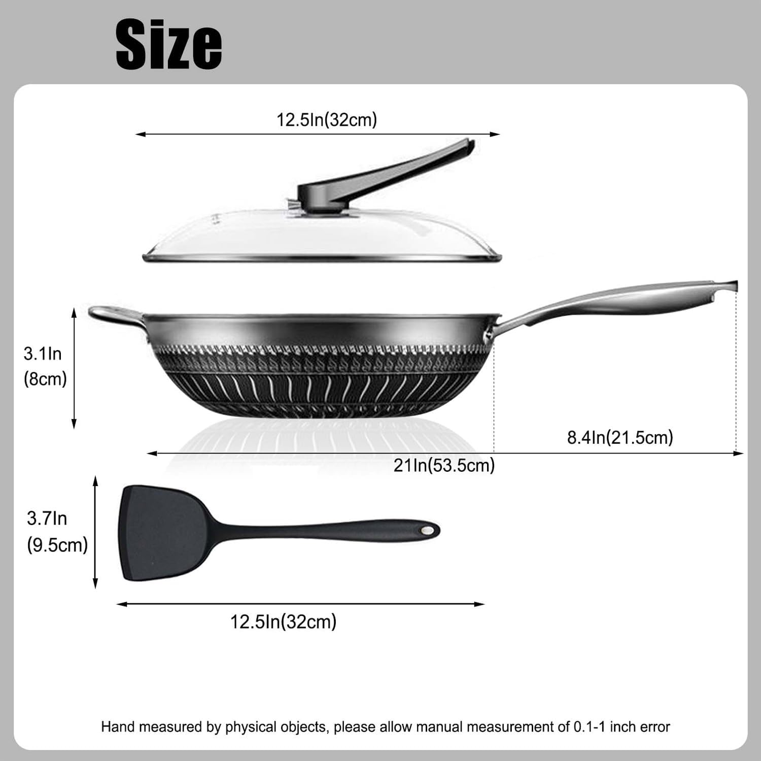 Hybrid Nonstick 12.5Inch Wok Pan with Lid Honeycomb Work with Handle Woks & Frying Wok Pan PFOA Free Cookware Suitable for Induction Ceramic Electric and Gas Cooktops image number 6