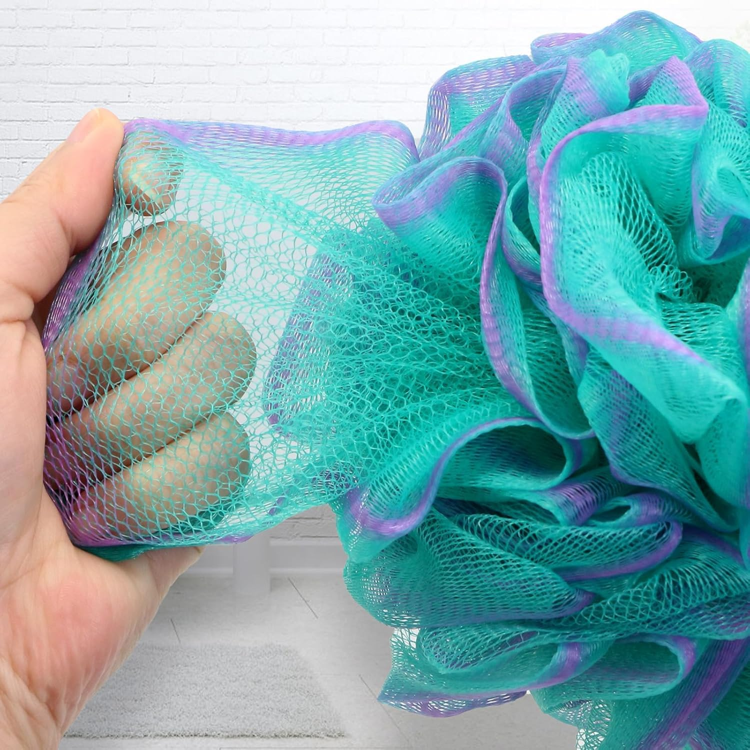 Vervesourced Shower Puff Loofah Sponge Extra Large,Set of 4,75G/PC, Soft Body Scrubber Bath Sponge for Women and Men,Scrunchie Mesh Pouf Bathroom Sponge Skin Exfoliating image number 2