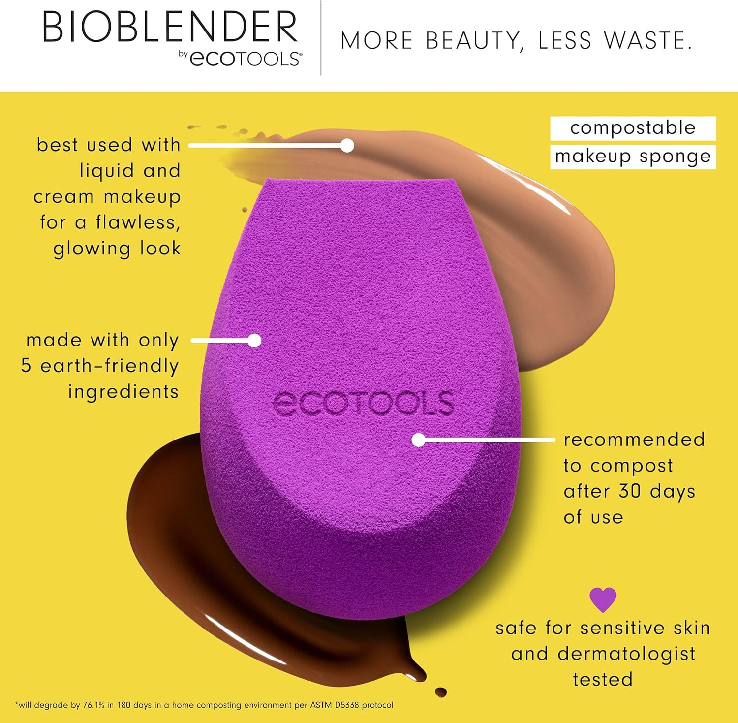 Eco Tools Bioblender by Makeup Sponge for Liquid and Cream Make-Up, Purple, Single Pack, 3175 image number 2
