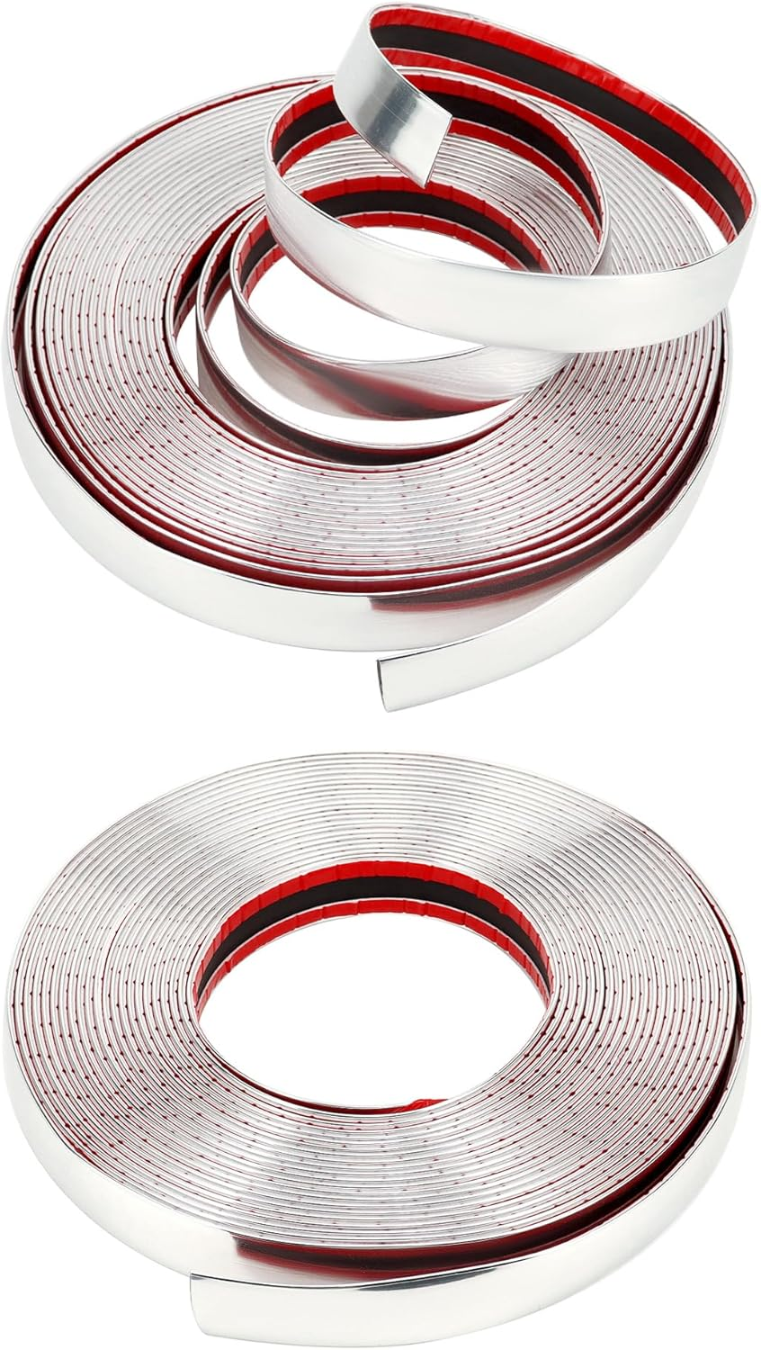 QWORK 1" Wide 40 Feet Chrome Molding Trim, Car Auto Truck Side Exterior Edge Lip Protect Sticker DIY Exterior Decoration for Bumper Door Guard Protection, Car Scratchproof image number 2