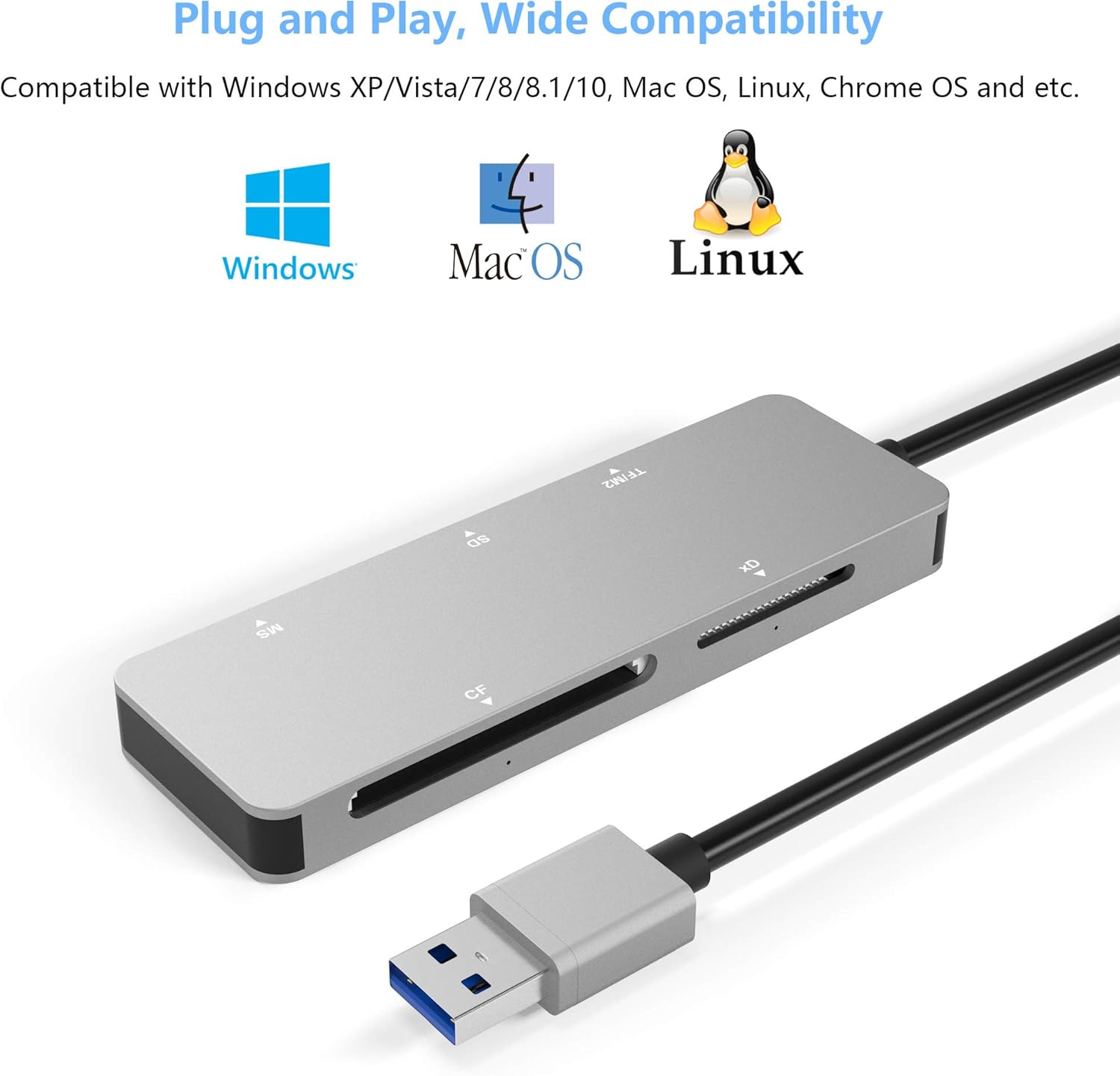 XD Card Reader, USB 3.0 (5Gps) High Speed TF/SD/MS/M2/XD/CF Memory Card Reader for Camera, Aluminum USB 3.0 XD Picture Card Reader image number 5