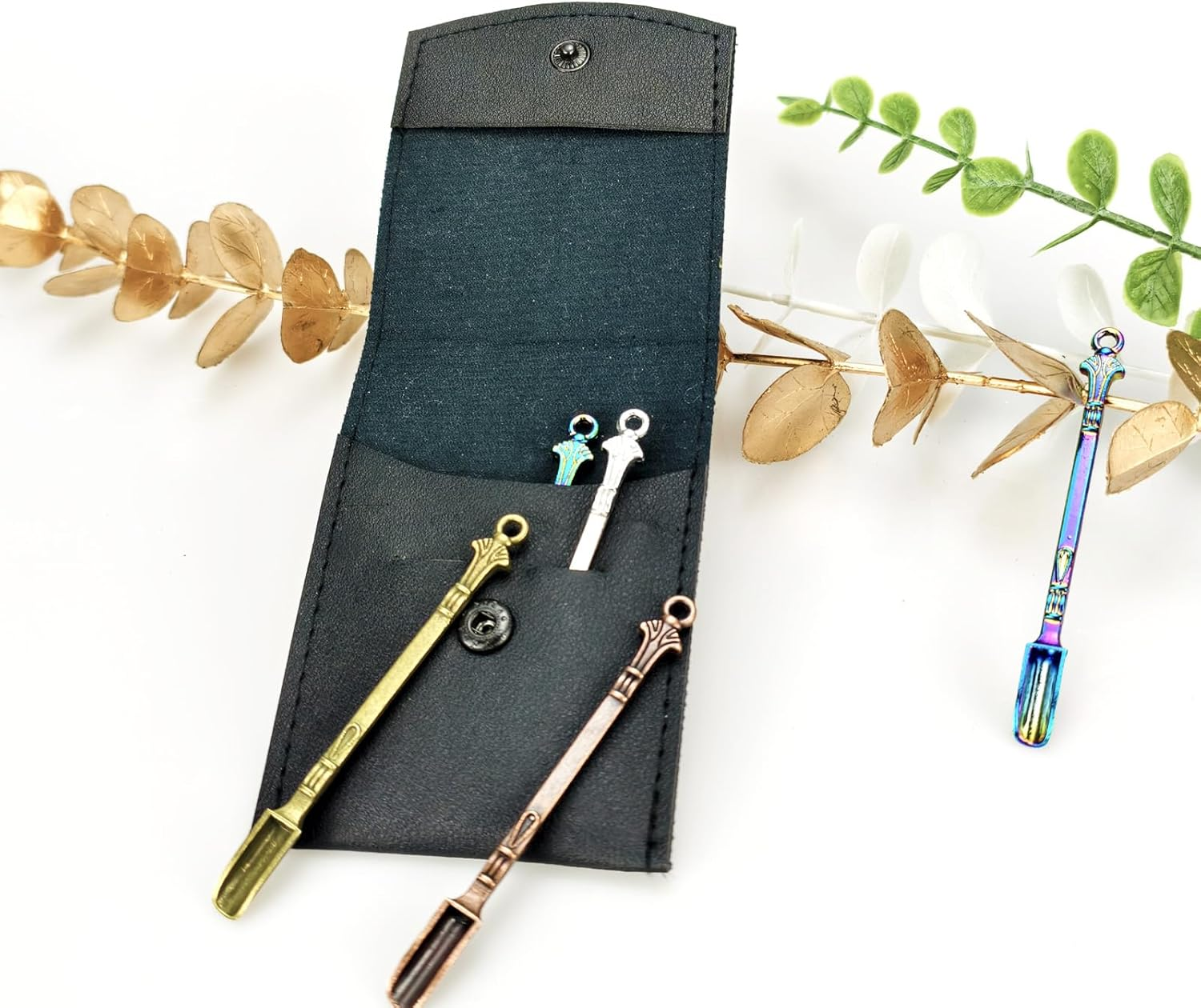 6-Pack Mini Spoons with Storage Pouch, Small Spoons for Medicine Spice, Multicolor Tiny Spoon for Decorative Pendants Keychains, Little Metal Measuring Shovel Spoon image number 5