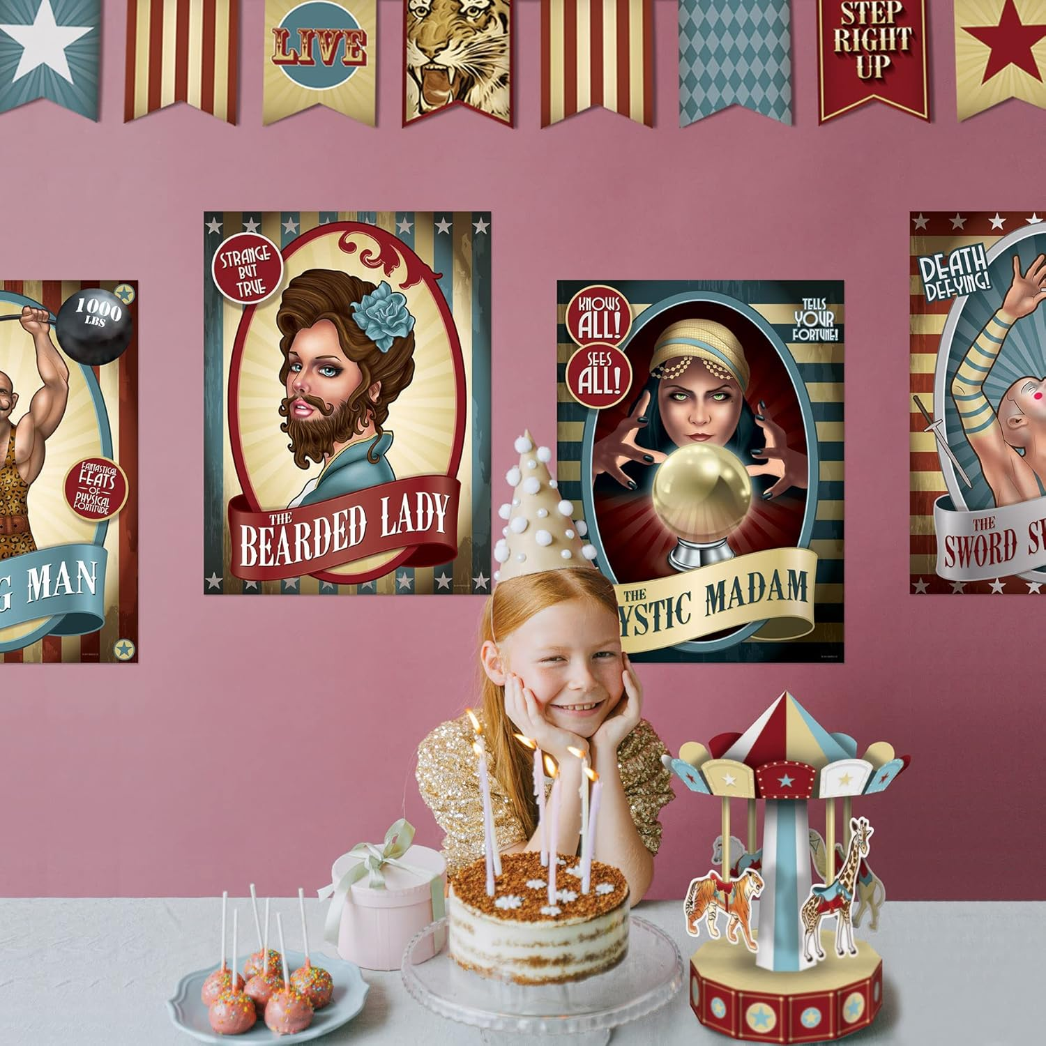 Beistle Vintage Circus Poster Cutouts (8 Piece), 15.25", Multicolor image number 1