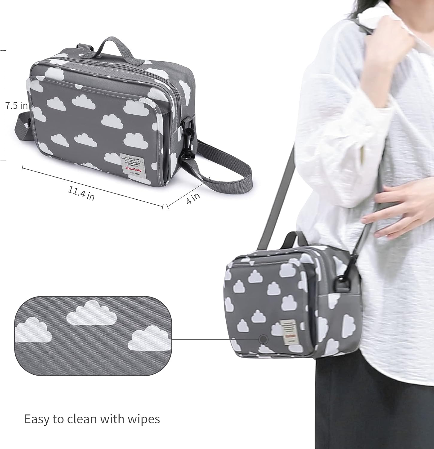 Small Diaper Bag, Stroller Organizer Bags for Baby with Insulated Pocket, Stroller Hooks and Adjustable Strap,Universal Mini Diaper Tote Bags Fit All Strollers, Gray - Carved image number 4