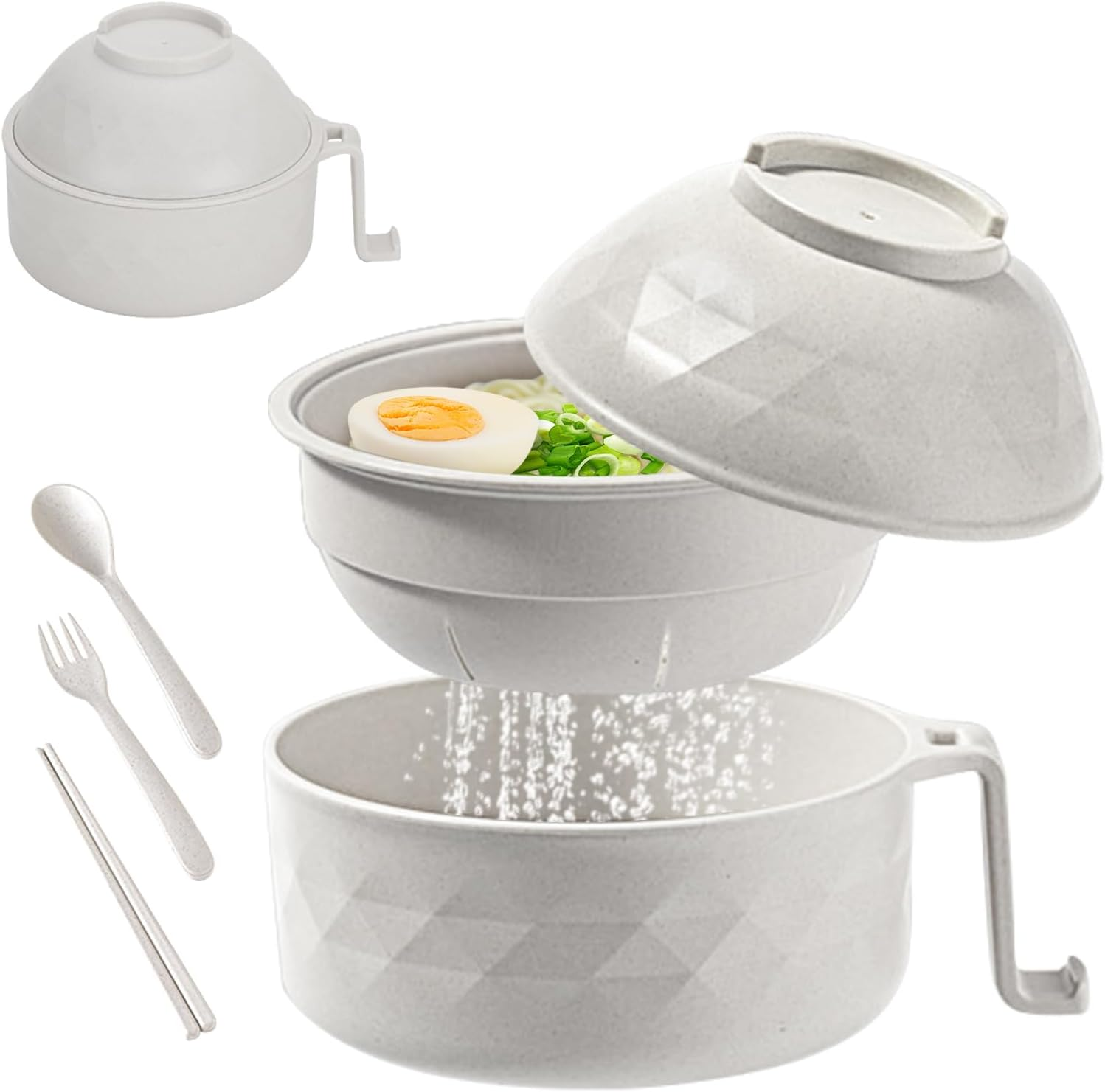 Ramen Bowl,Ramen Noodle Bowls Microwavable,6-Piece Ramen Cooker with Chopsticks,Spoon,Fork,Ramen Pot Set with Strainer and Lid for Dorm Room,Apartment,Home,Office