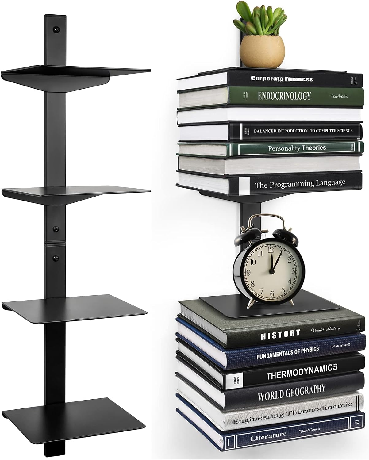 4PC-8 Tier Floating Book Shelves, Modern Wall Mount, White, 4 Shelves
