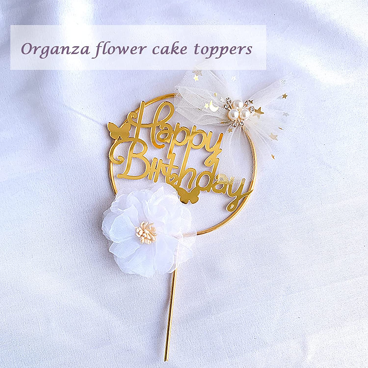 Birthday Cake Toppers,38-Pieces Butterfly Cake Decorations with Happy Birthday Cake Toppers for Baby Shower Wedding Birthday Party Decor image number 6